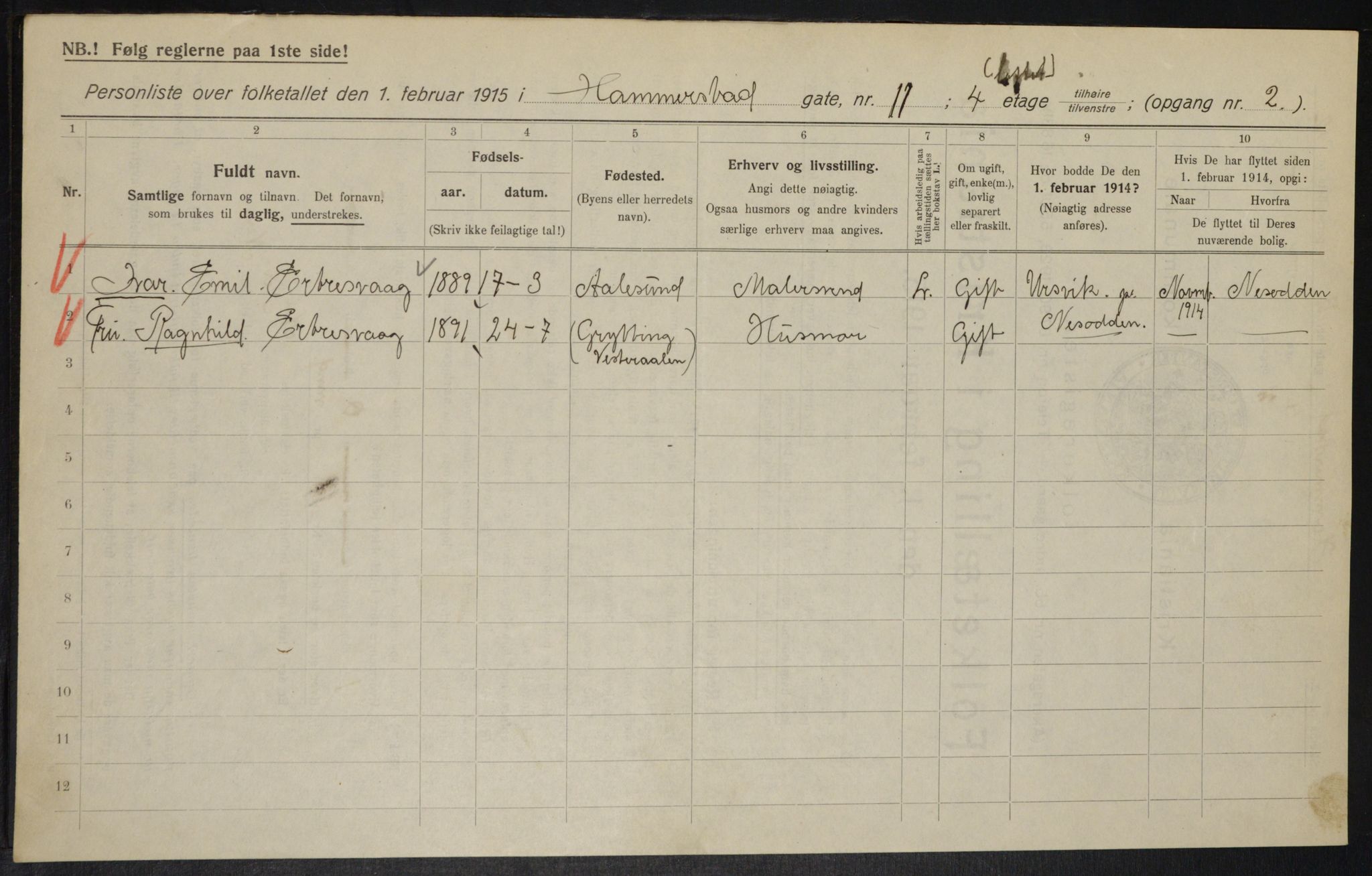 OBA, Kommunal folketelling 1.2.1915 for Kristiania, 1915, s. 34335