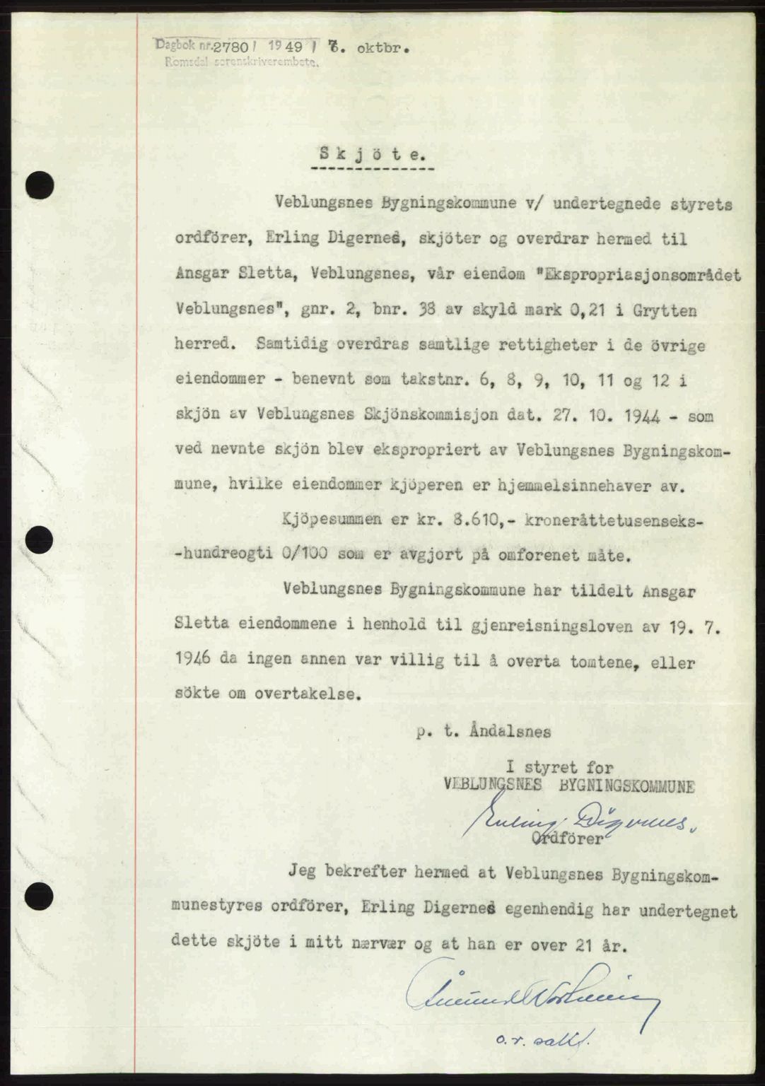 Romsdal sorenskriveri, SAT/A-4149/1/2/2C: Pantebok nr. A31, 1949-1949, Dagboknr: 2780/1949