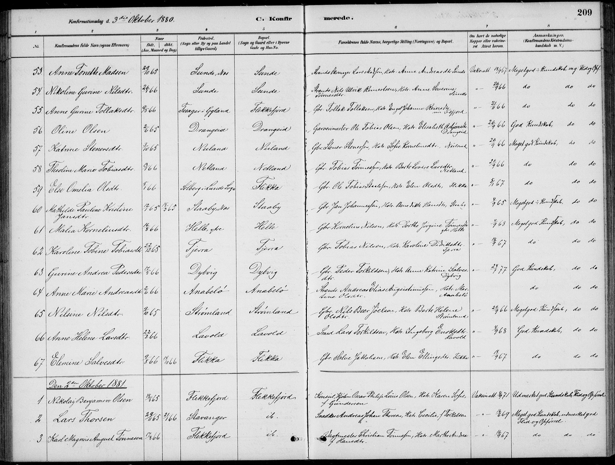 Flekkefjord sokneprestkontor, AV/SAK-1111-0012/F/Fb/Fbc/L0007: Klokkerbok nr. B 7, 1880-1902, s. 209