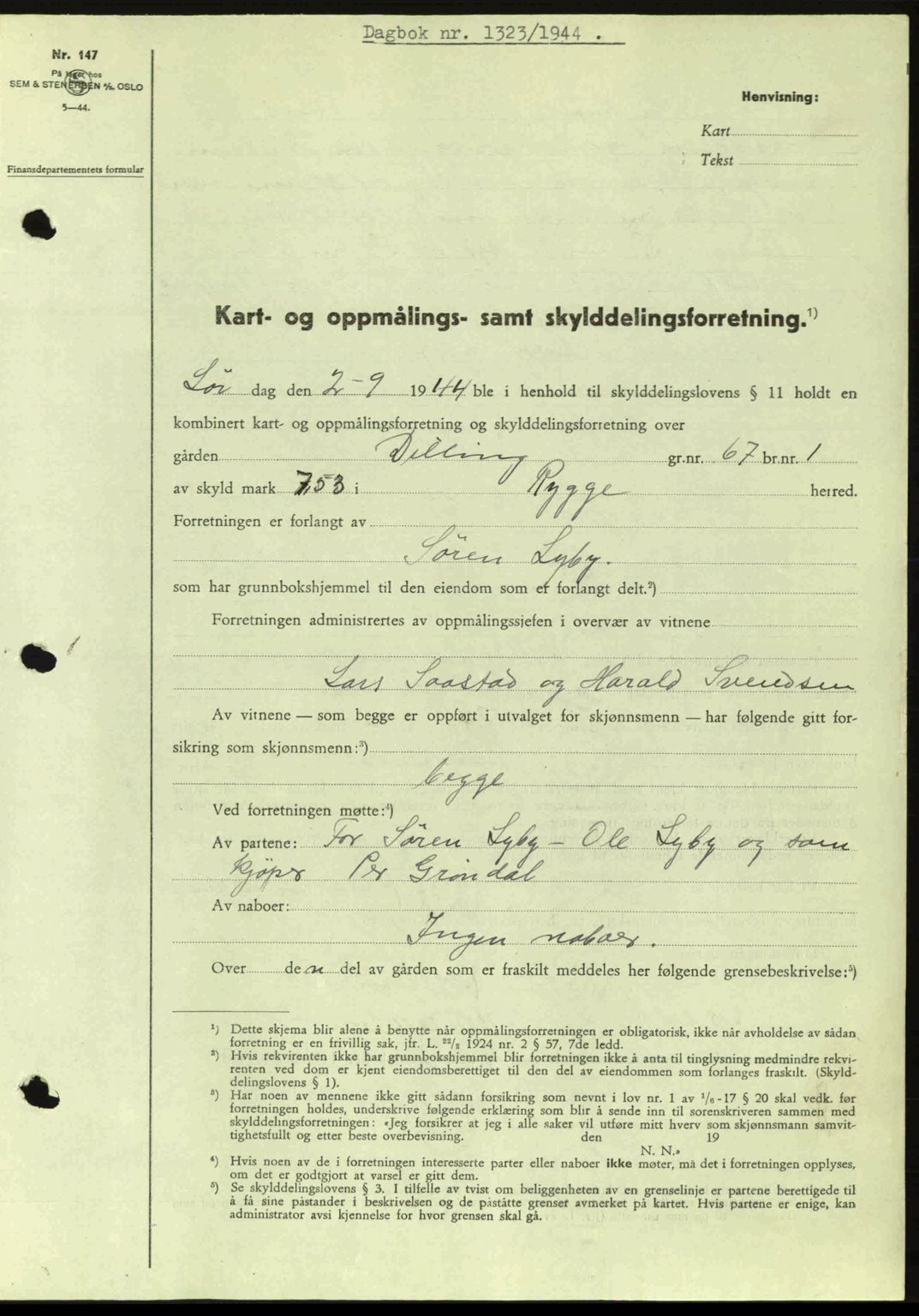 Moss sorenskriveri, SAO/A-10168: Pantebok nr. A12, 1943-1944, Dagboknr: 1323/1944