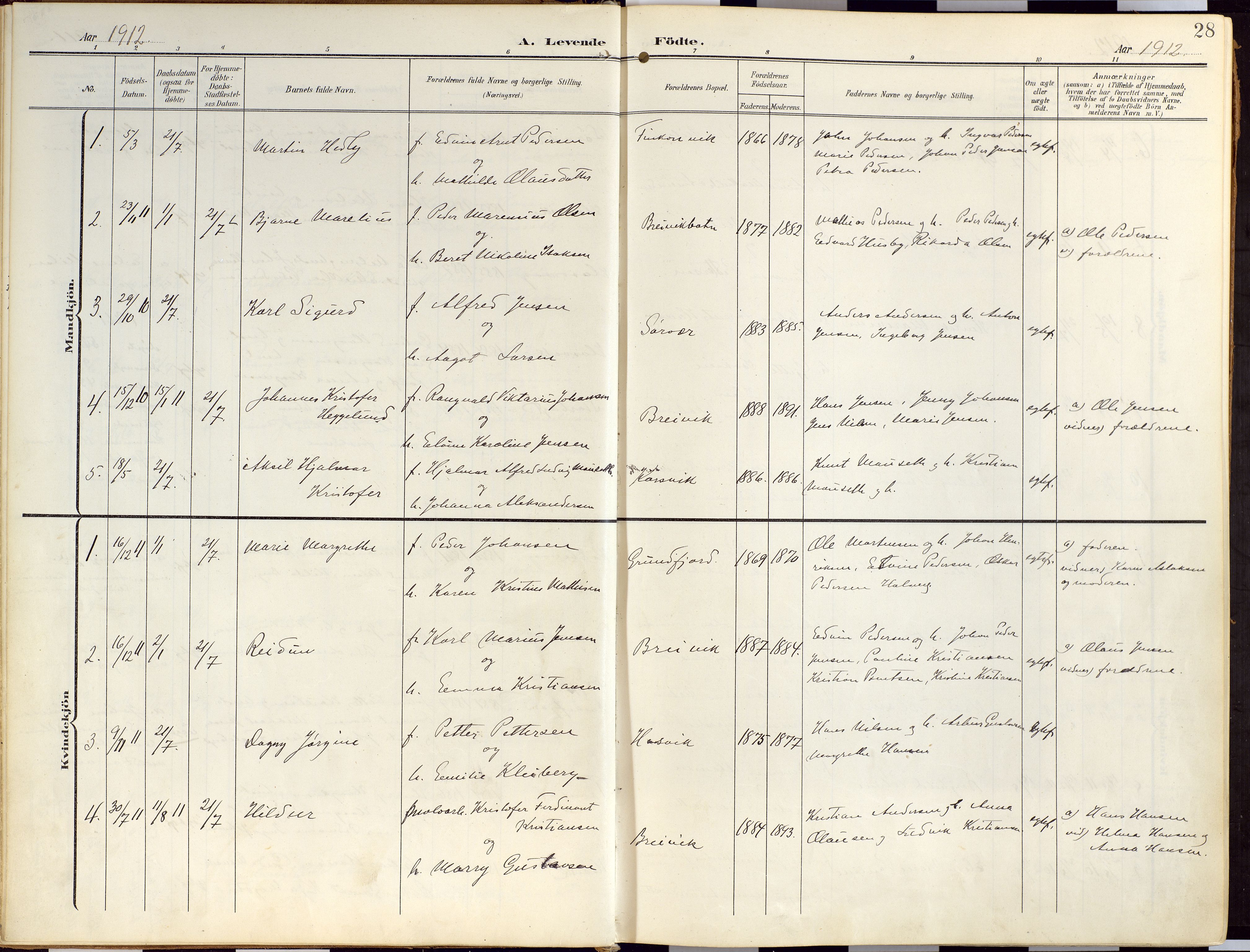 Loppa sokneprestkontor, AV/SATØ-S-1339/H/Ha/L0010kirke: Ministerialbok nr. 10, 1907-1922, s. 28
