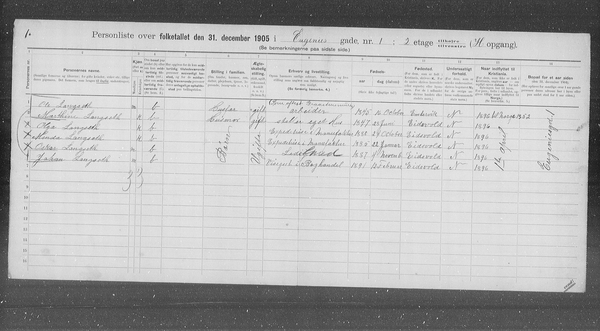 OBA, Kommunal folketelling 31.12.1905 for Kristiania kjøpstad, 1905, s. 11720