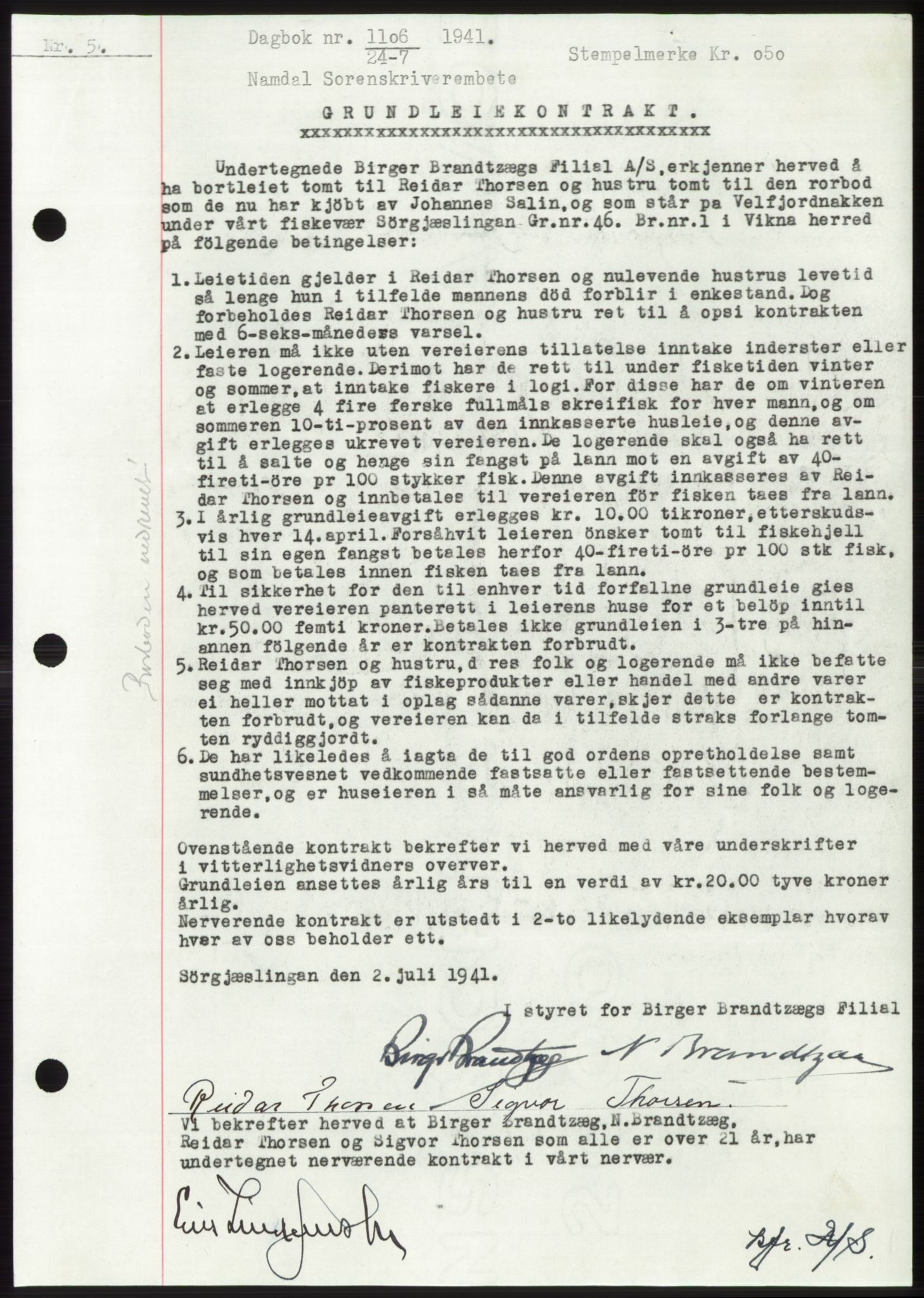 Namdal sorenskriveri, SAT/A-4133/1/2/2C: Pantebok nr. -, 1940-1941, Tingl.dato: 24.07.1941