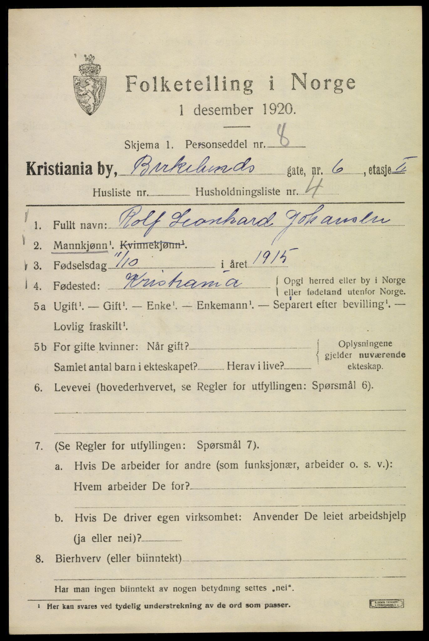 SAO, Folketelling 1920 for 0301 Kristiania kjøpstad, 1920, s. 156899