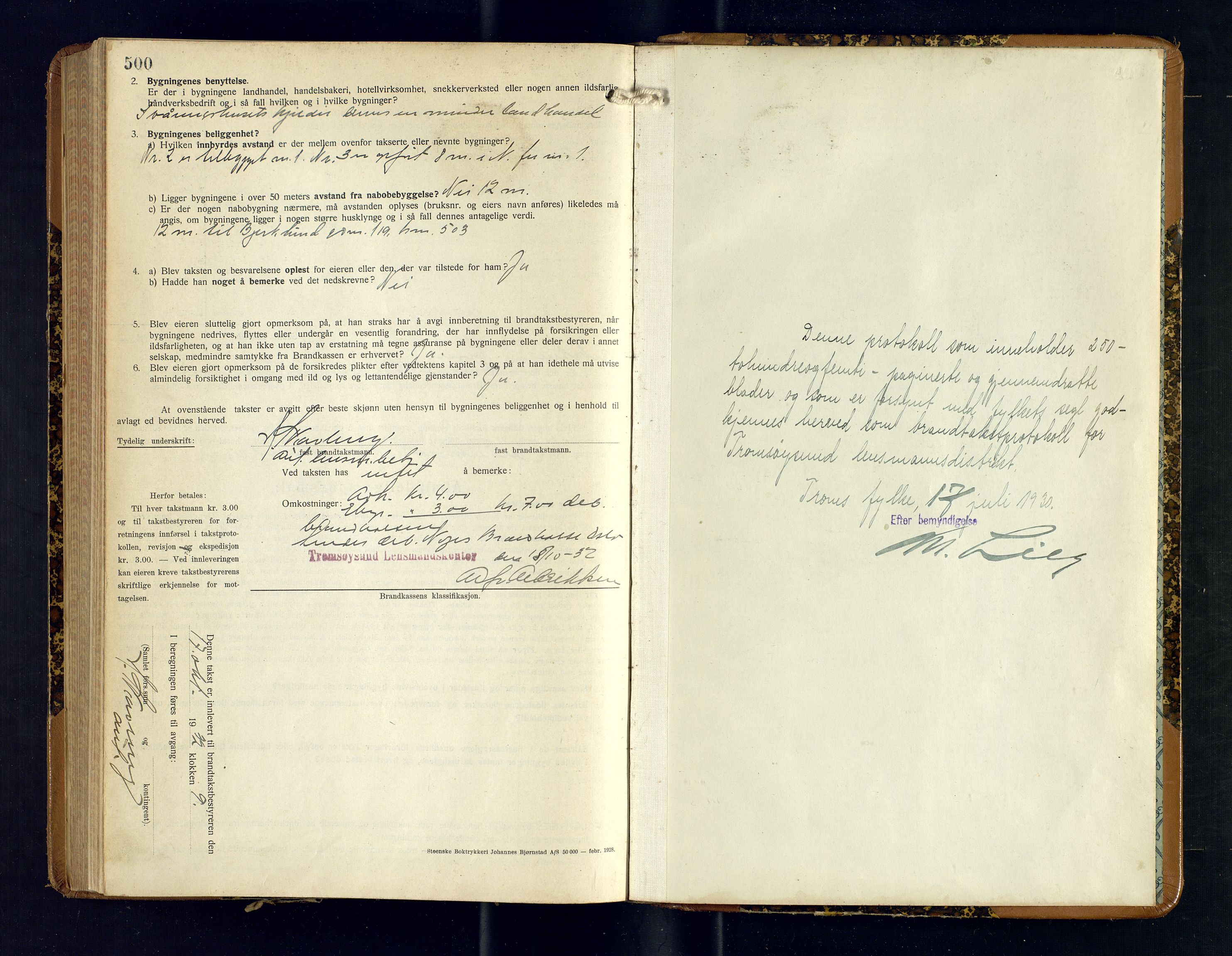 Tromsøysund lensmannskontor, SATØ/SATØ-12/F/Fs/Fsb/L0751: Branntakstprotokoll (S). Med register, 1929-1932, s. 500-501