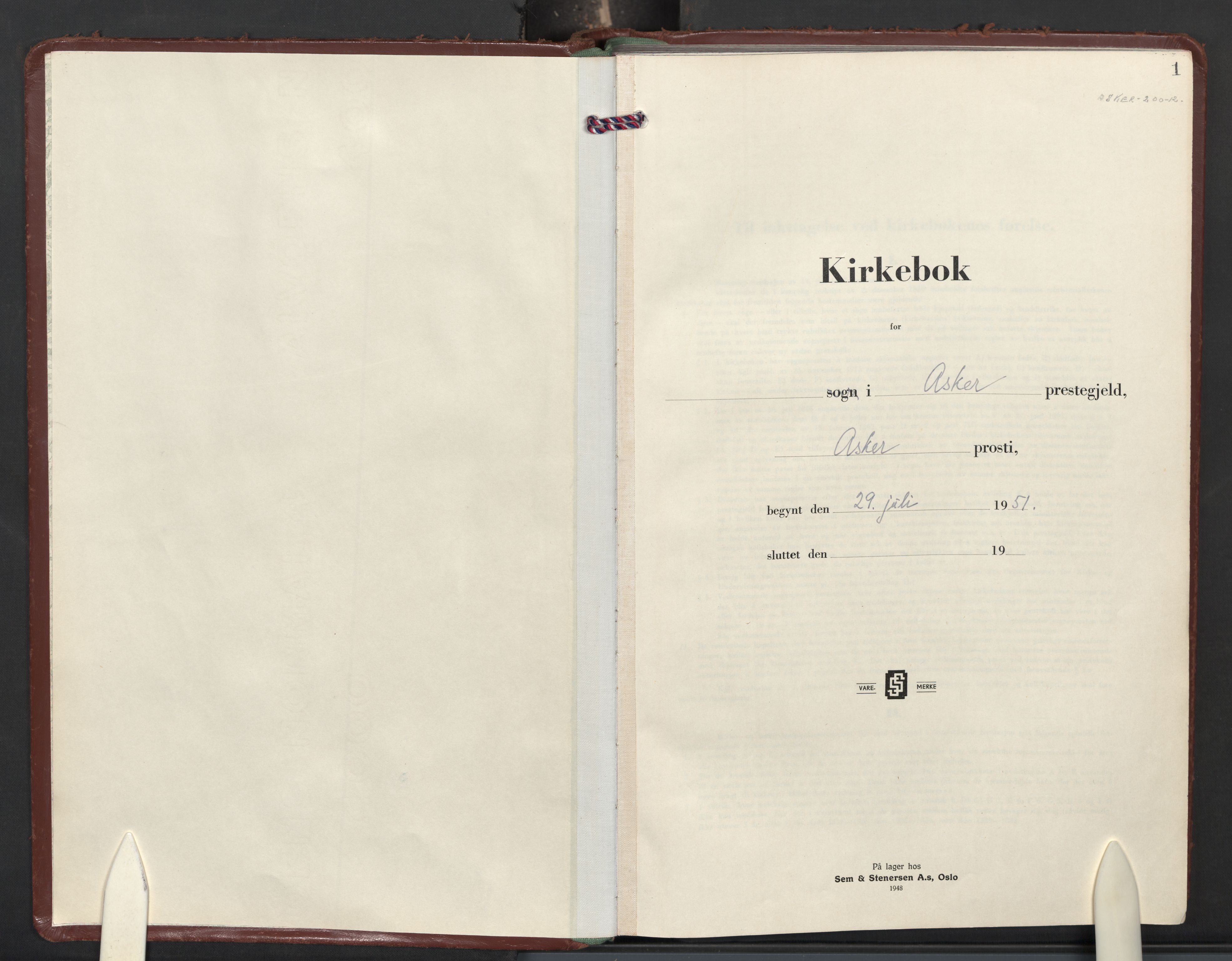Asker prestekontor Kirkebøker, AV/SAO-A-10256a/F/Fa/L0026: Ministerialbok nr. I 26, 1951-1965, s. 1