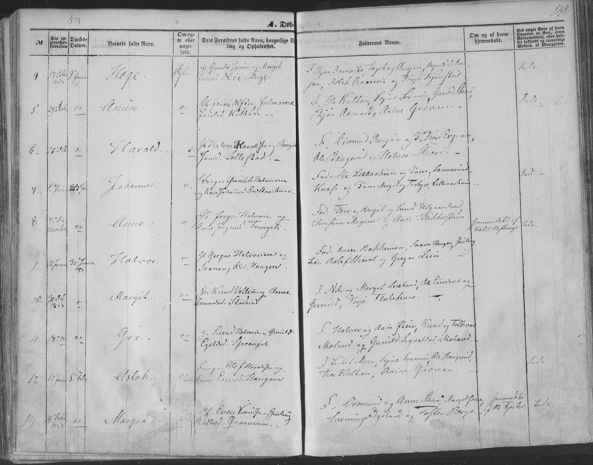 Seljord kirkebøker, AV/SAKO-A-20/F/Fa/L012a: Ministerialbok nr. I 12A, 1850-1865, s. 148
