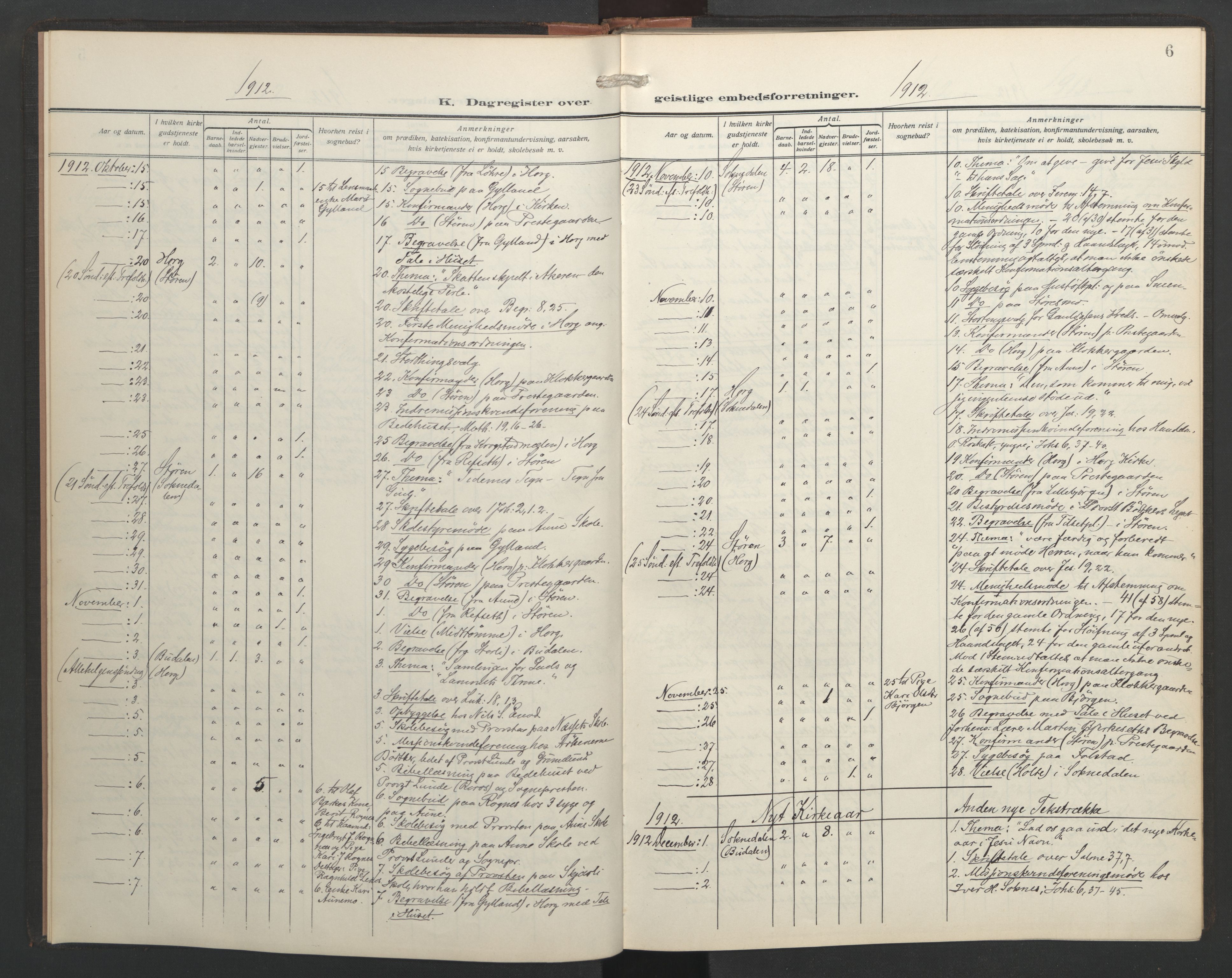 Ministerialprotokoller, klokkerbøker og fødselsregistre - Sør-Trøndelag, AV/SAT-A-1456/687/L1006: Dagsregister nr. 687A12, 1912-1931, s. 6