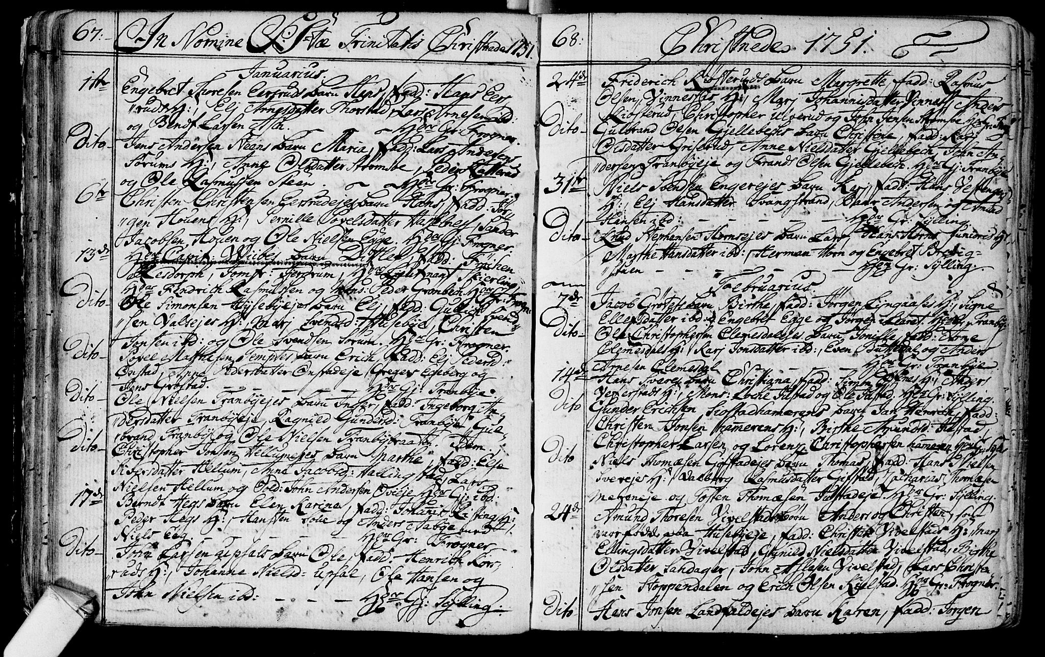 Lier kirkebøker, SAKO/A-230/F/Fa/L0004: Ministerialbok nr. I 4, 1749-1764, s. 67-68