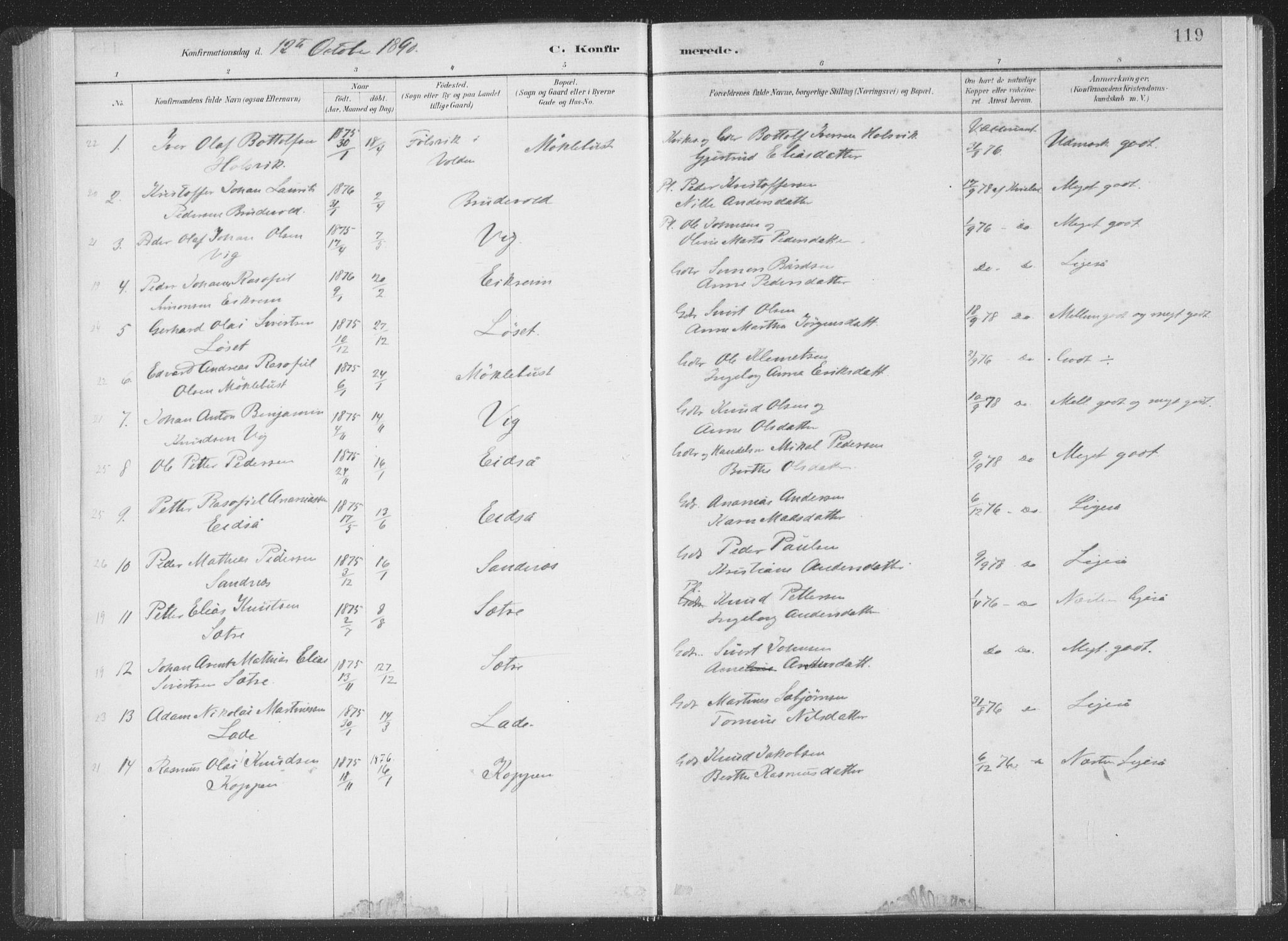 Ministerialprotokoller, klokkerbøker og fødselsregistre - Møre og Romsdal, SAT/A-1454/502/L0025: Ministerialbok nr. 502A03, 1885-1909, s. 119