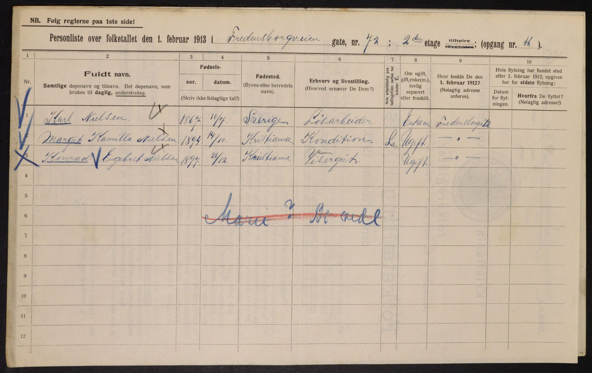 OBA, Kommunal folketelling 1.2.1913 for Kristiania, 1913, s. 26690