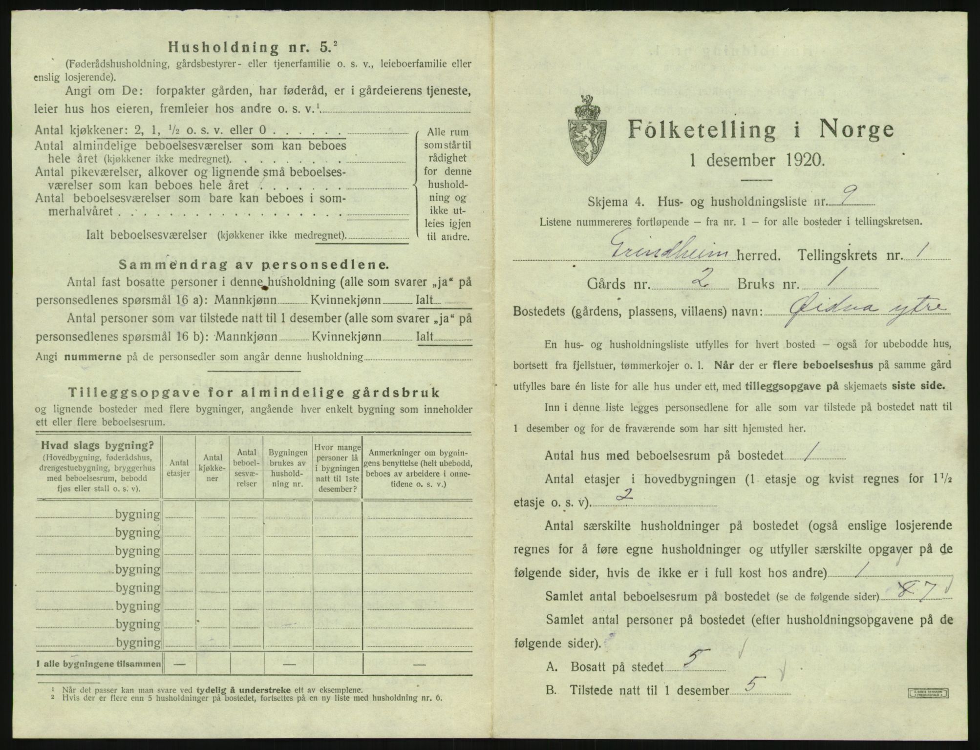 SAK, Folketelling 1920 for 1025 Grindheim herred, 1920, s. 47