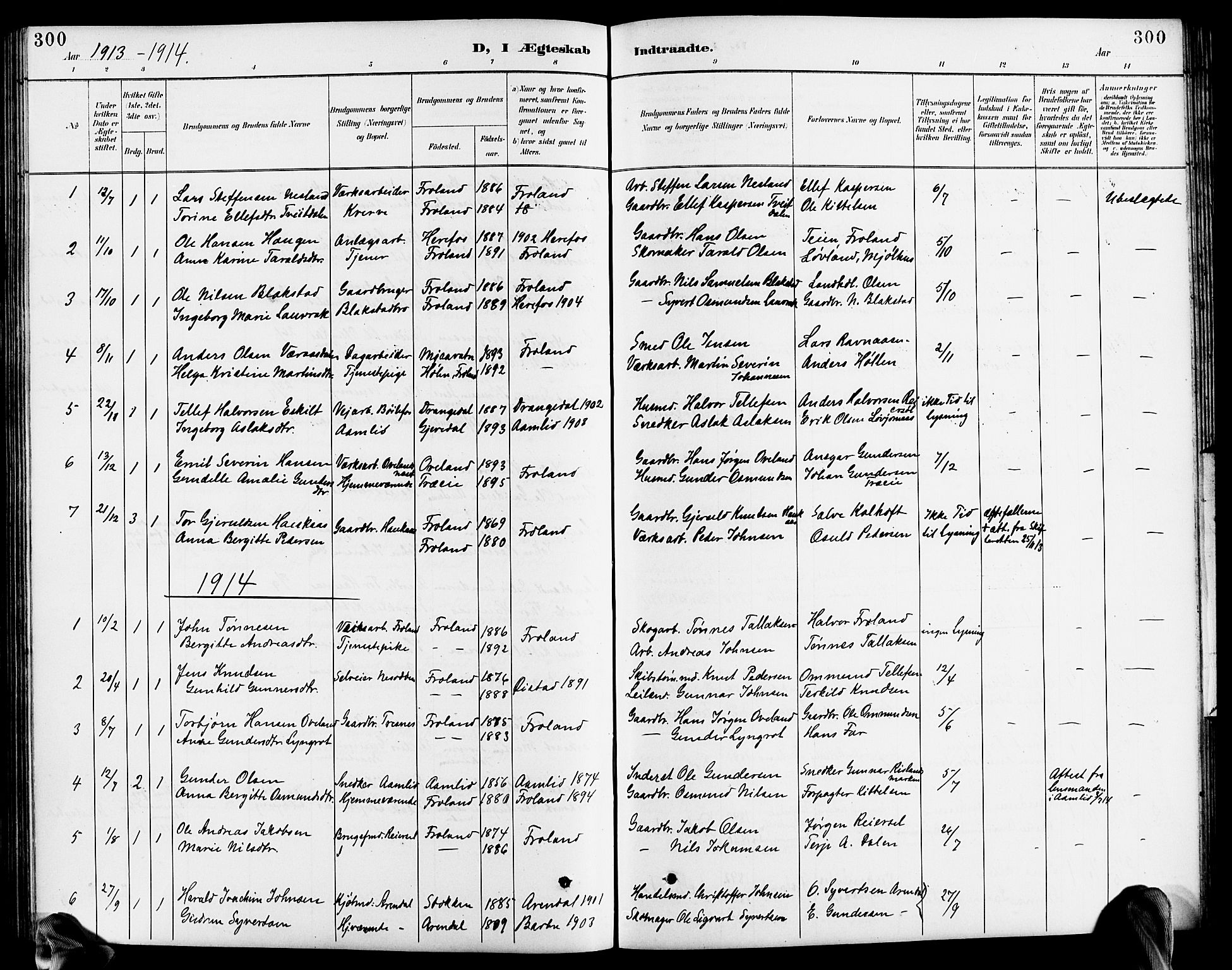 Froland sokneprestkontor, AV/SAK-1111-0013/F/Fb/L0010: Klokkerbok nr. B 10, 1893-1920, s. 300