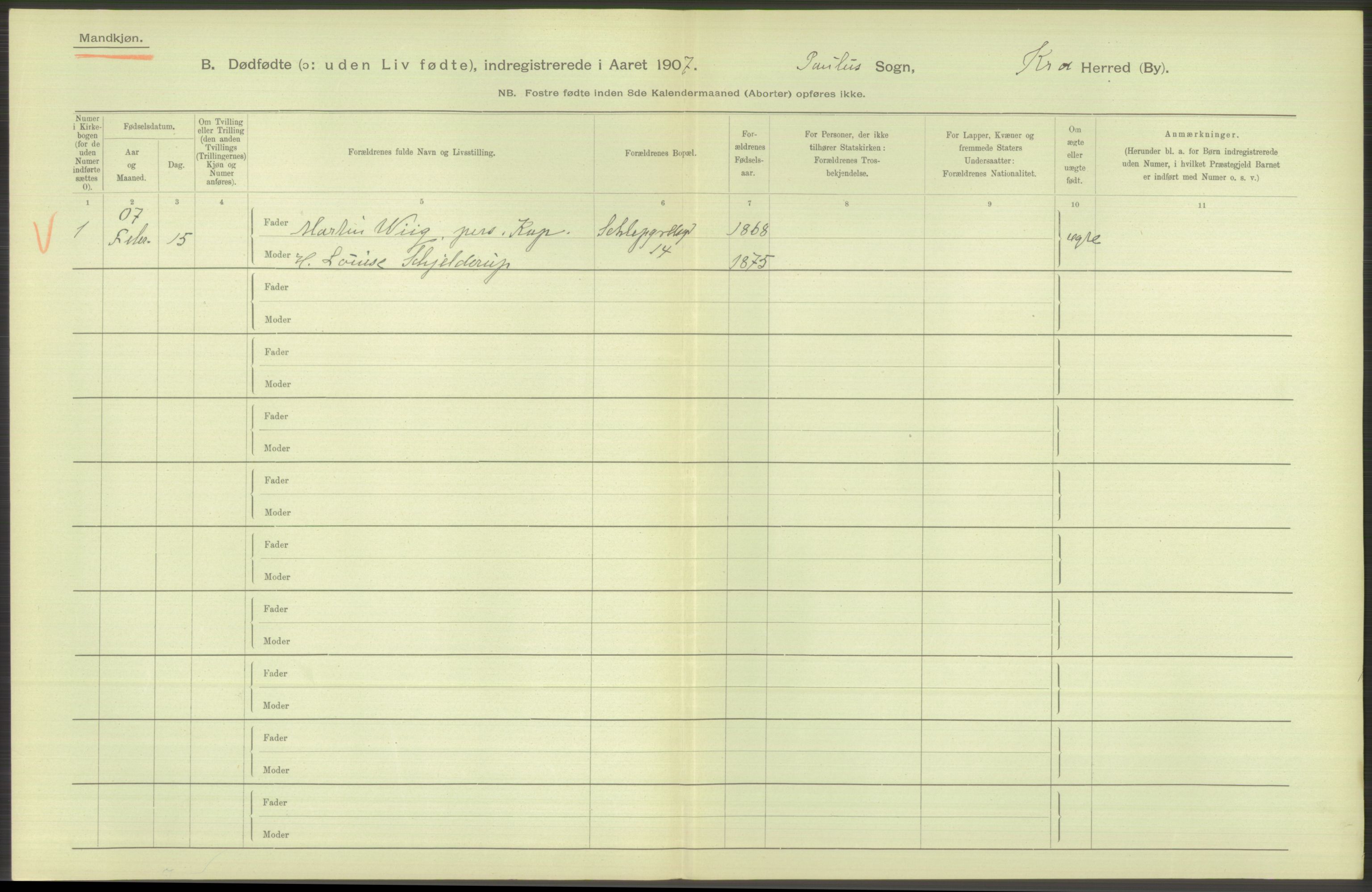 Statistisk sentralbyrå, Sosiodemografiske emner, Befolkning, RA/S-2228/D/Df/Dfa/Dfae/L0010: Kristiania: Døde, dødfødte, 1907, s. 86