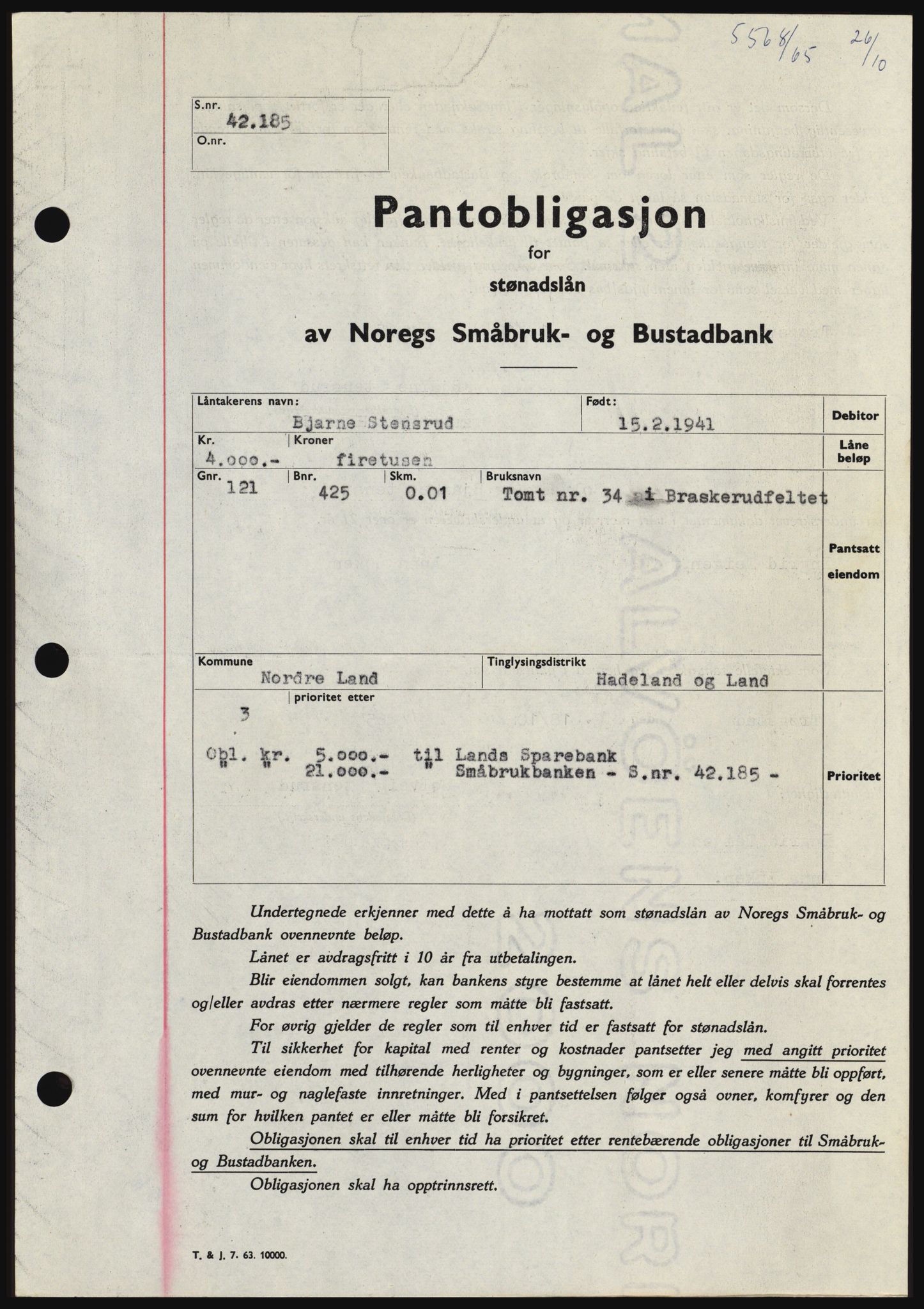 Hadeland og Land tingrett, SAH/TING-010/H/Hb/Hbc/L0060: Pantebok nr. B60, 1965-1965, Dagboknr: 5568/1965