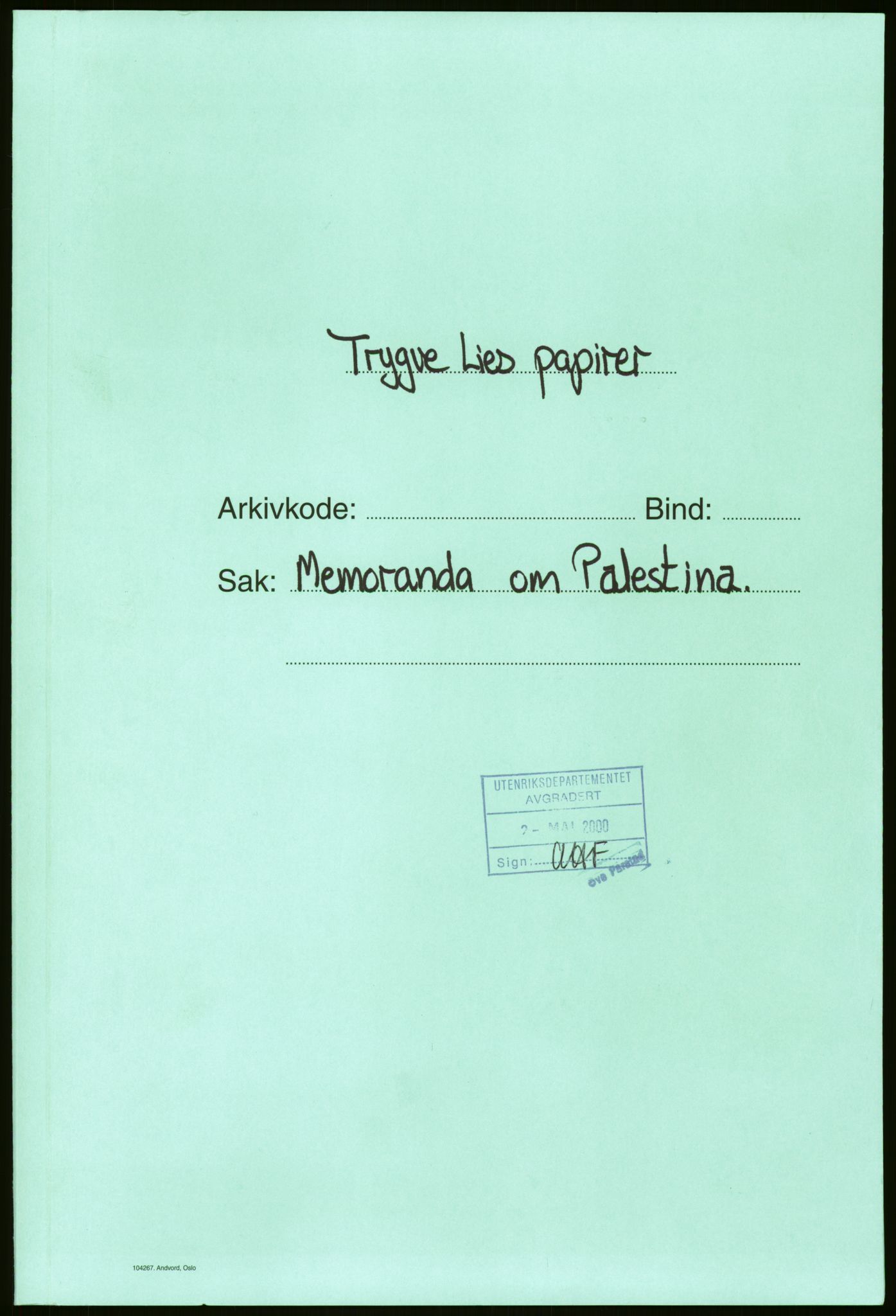 Lie, Trygve, AV/RA-PA-1407/D/L0024: Generalsekretærens papirer., 1945-1948, s. 1