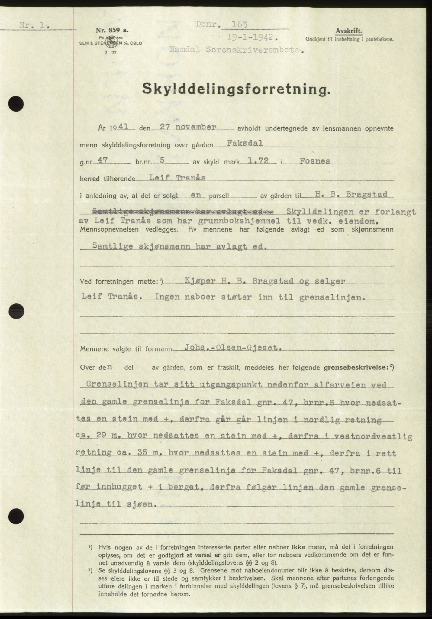 Namdal sorenskriveri, SAT/A-4133/1/2/2C: Pantebok nr. -, 1941-1942, Dagboknr: 163/1942