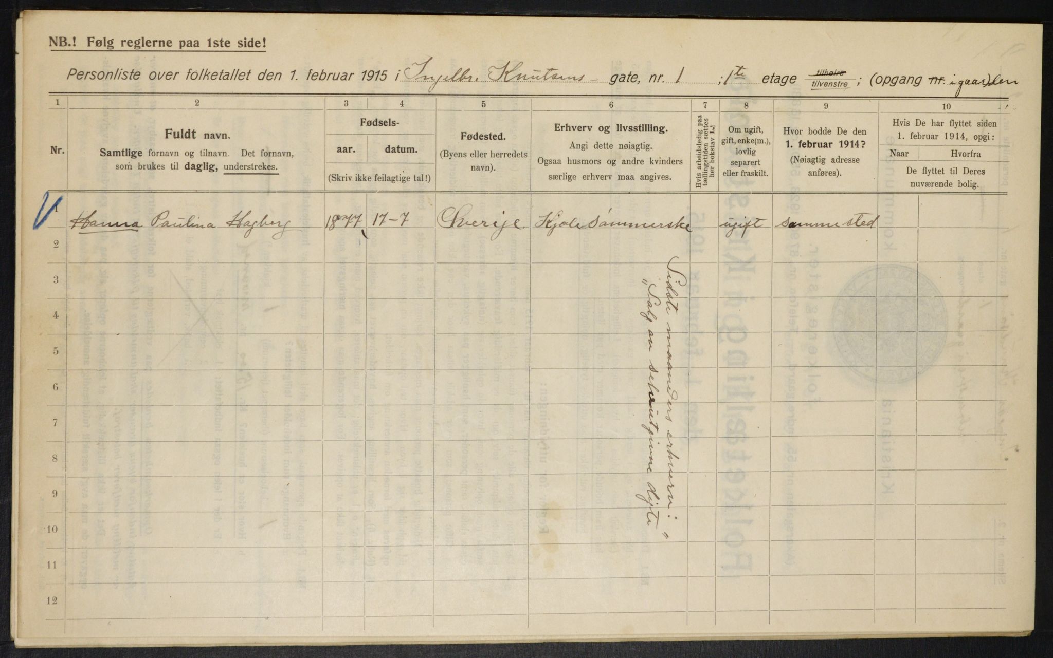 OBA, Kommunal folketelling 1.2.1915 for Kristiania, 1915, s. 43309