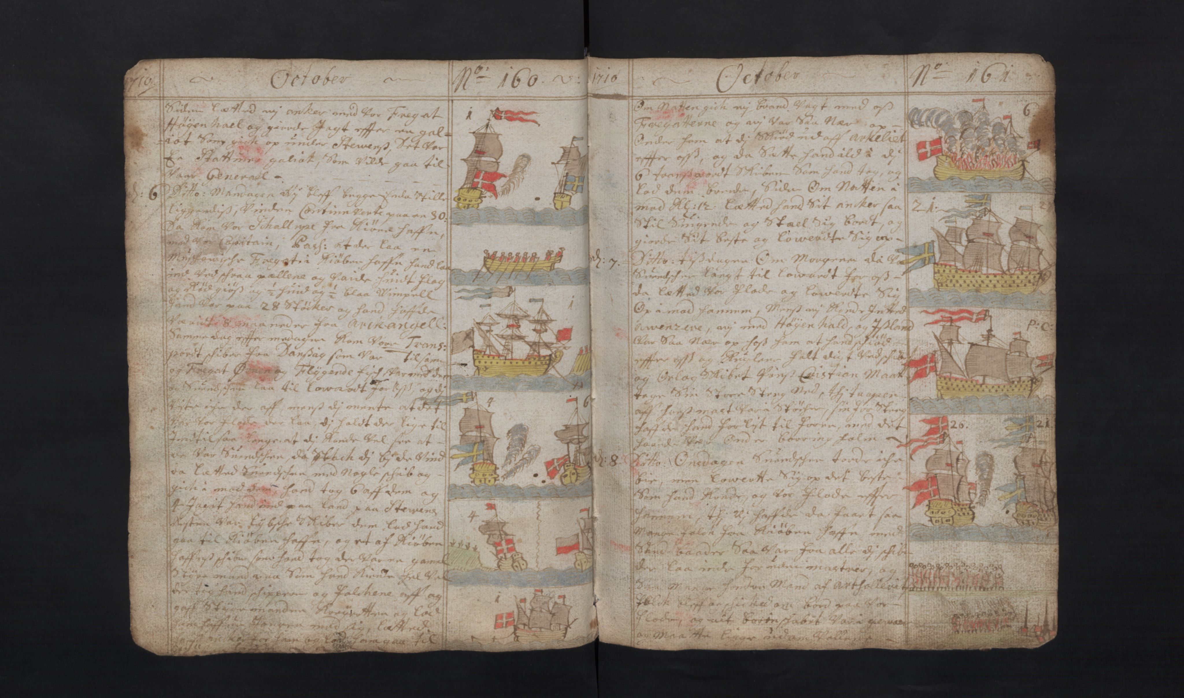 Manuskriptsamlingen, RA/EA-3667/G/L0048a: Nils Trosners dagbok ført på flåten 1710-1713 bd. I, 1710-1713, s. 160-161