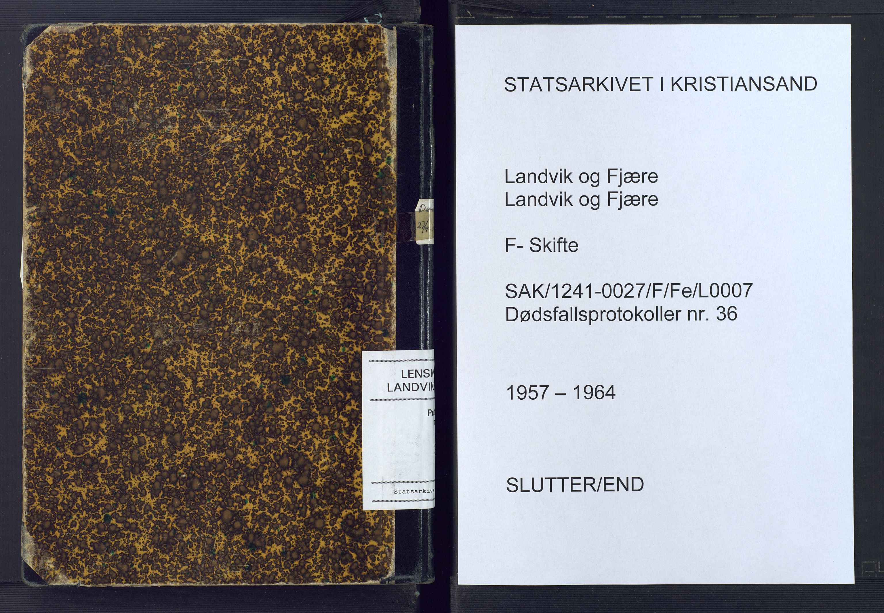 Landvik og Fjære lensmannskontor, SAK/1241-0027/F/Fe/L0007: Anmeldte dødsfall Landvik nr 36, 1957-1964