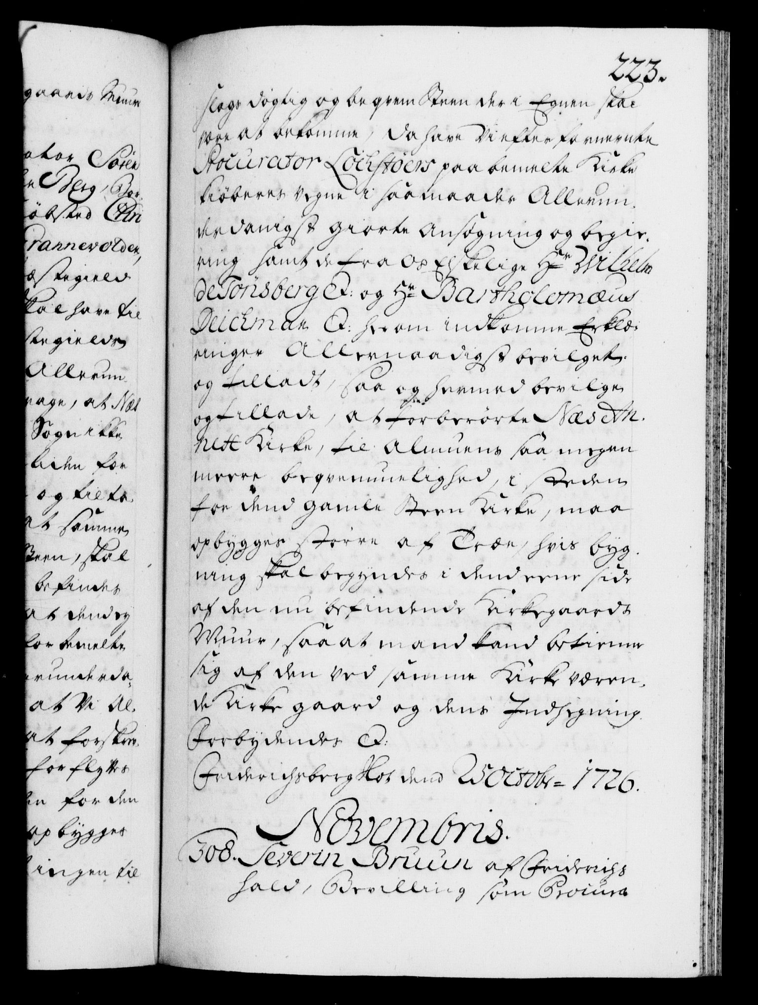 Danske Kanselli 1572-1799, RA/EA-3023/F/Fc/Fca/Fcaa/L0025: Norske registre, 1726-1728, s. 223a