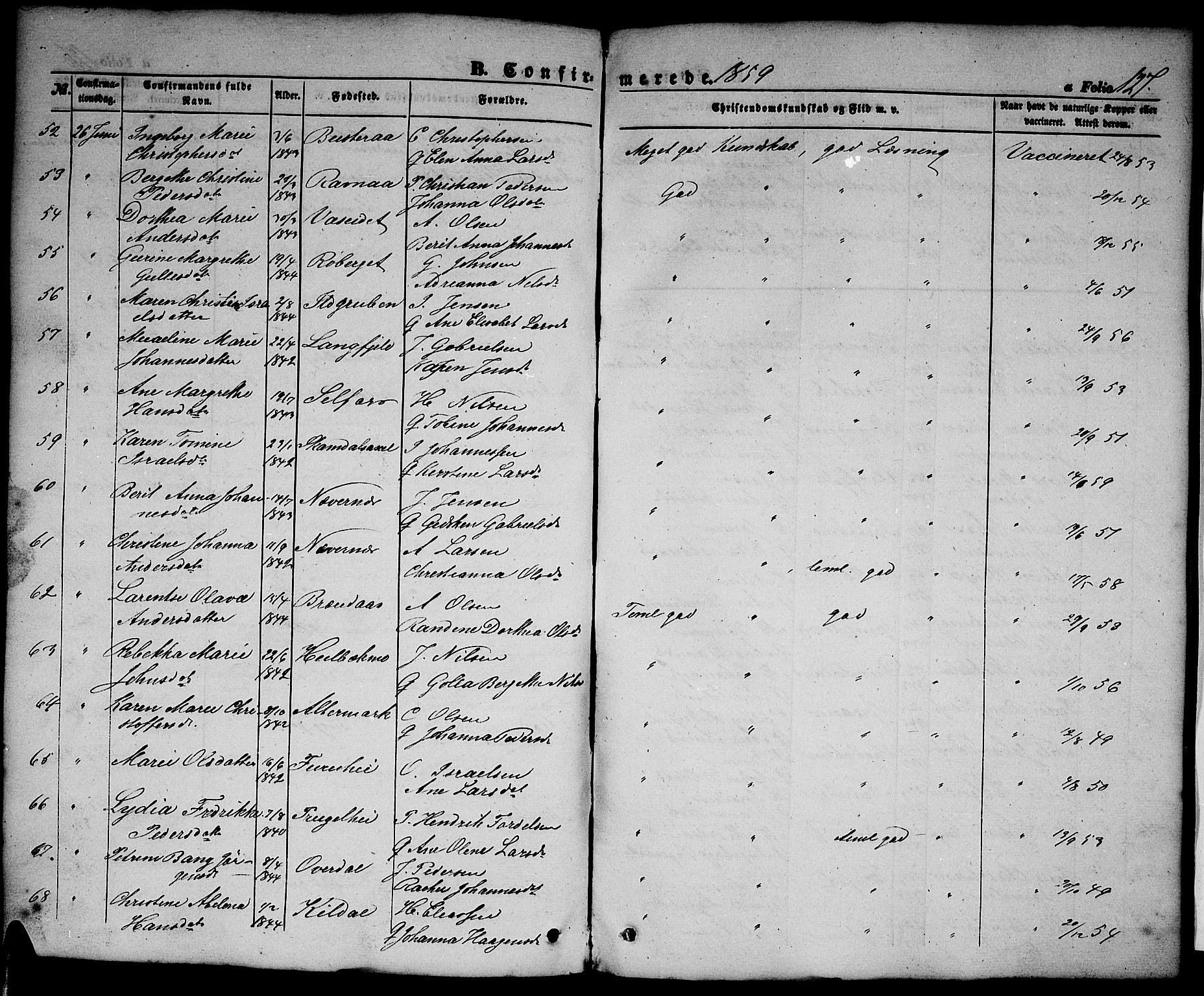 Ministerialprotokoller, klokkerbøker og fødselsregistre - Nordland, SAT/A-1459/827/L0414: Klokkerbok nr. 827C03, 1853-1865, s. 127