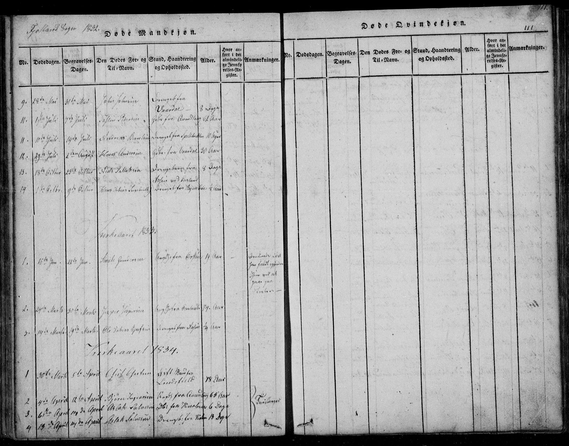 Fjotland sokneprestkontor, AV/SAK-1111-0010/F/Fb/L0001: Klokkerbok nr. B 1, 1816-1849, s. 111