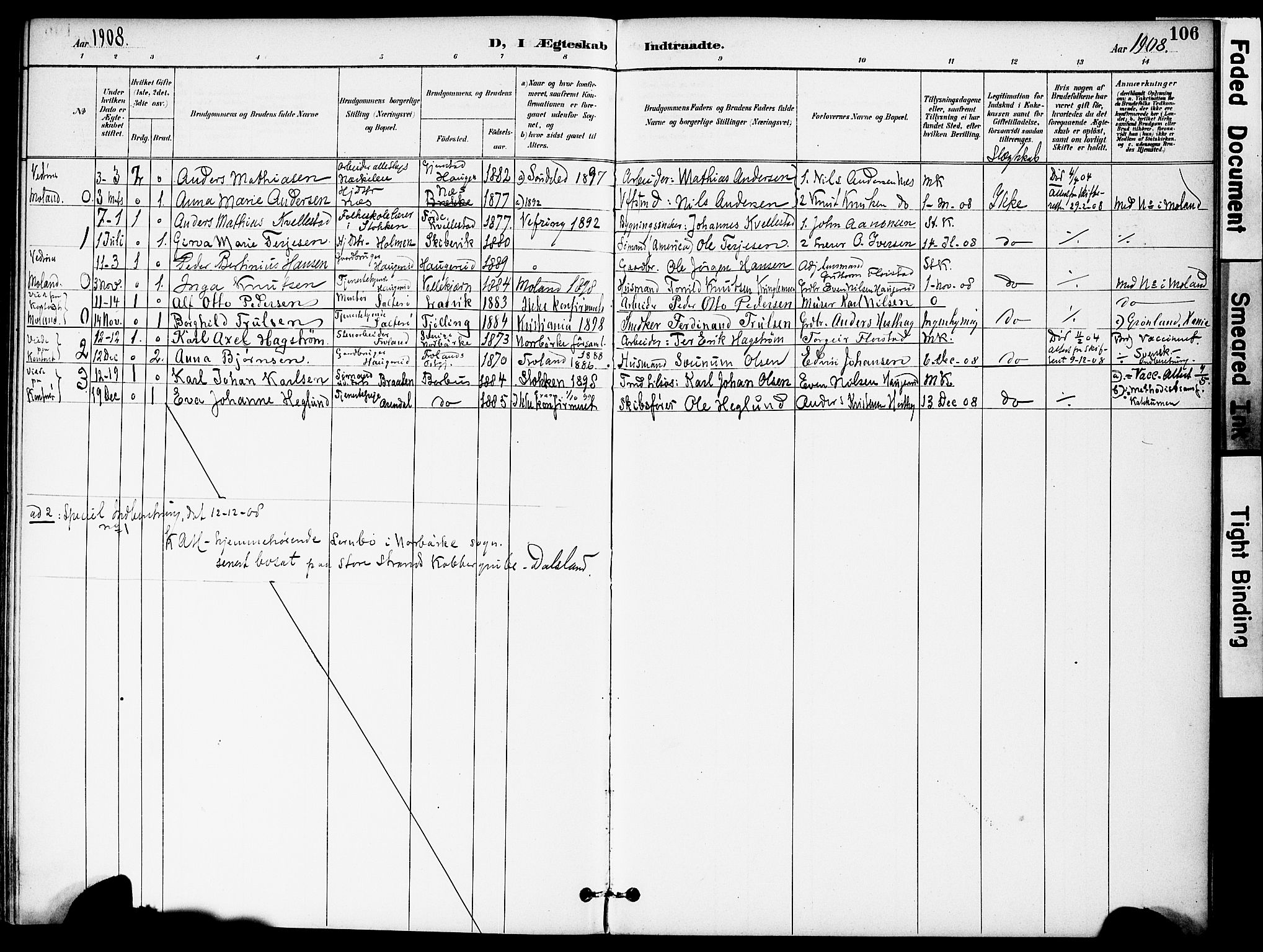 Austre Moland sokneprestkontor, AV/SAK-1111-0001/F/Fa/Fab/L0002: Ministerialbok nr. A 2, 1894-1919, s. 106