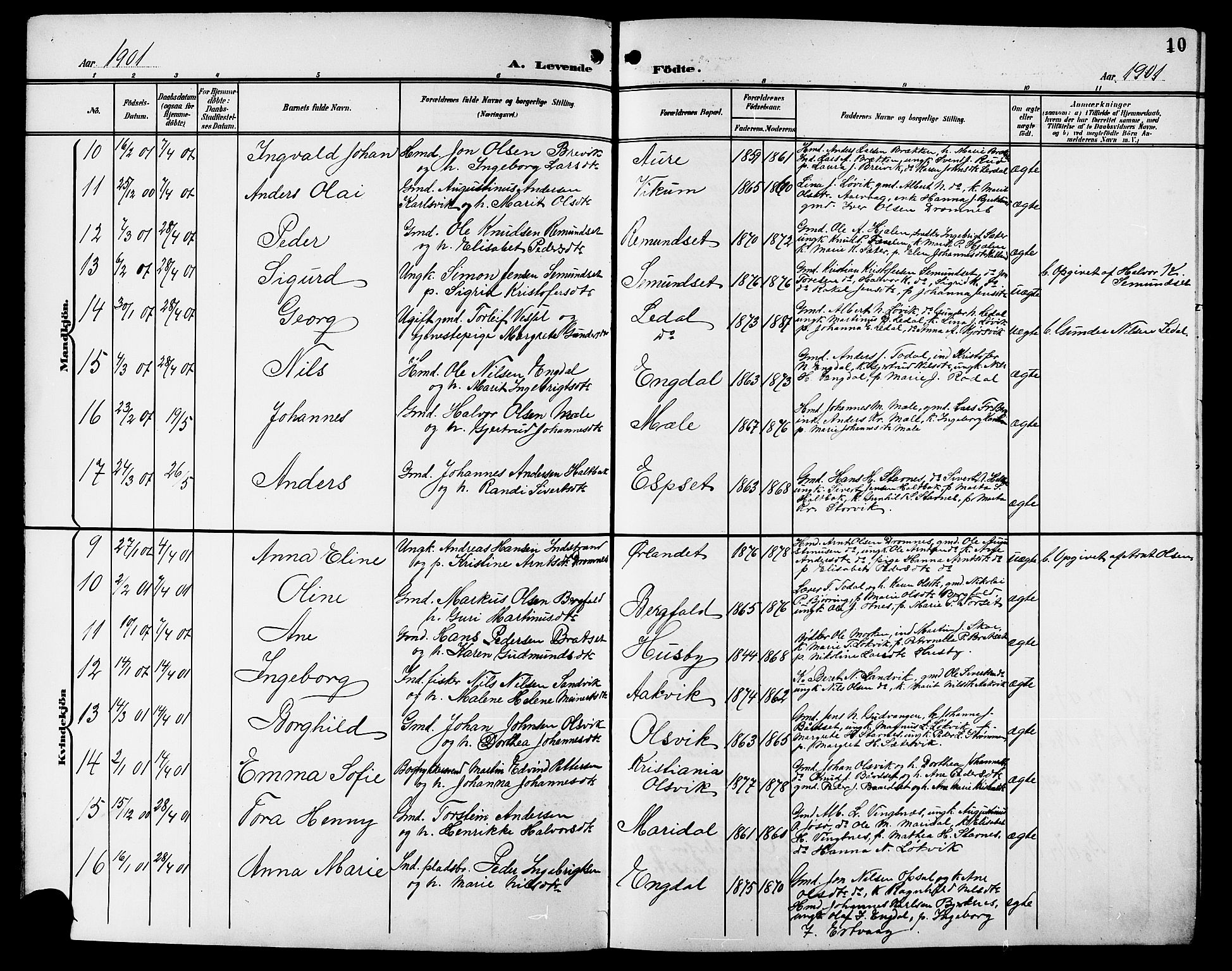 Ministerialprotokoller, klokkerbøker og fødselsregistre - Møre og Romsdal, AV/SAT-A-1454/578/L0910: Klokkerbok nr. 578C03, 1900-1921, s. 10