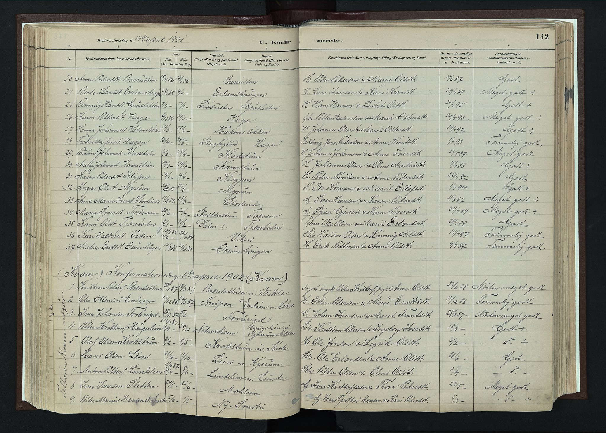 Nord-Fron prestekontor, AV/SAH-PREST-080/H/Ha/Haa/L0004: Ministerialbok nr. 4, 1884-1914, s. 142