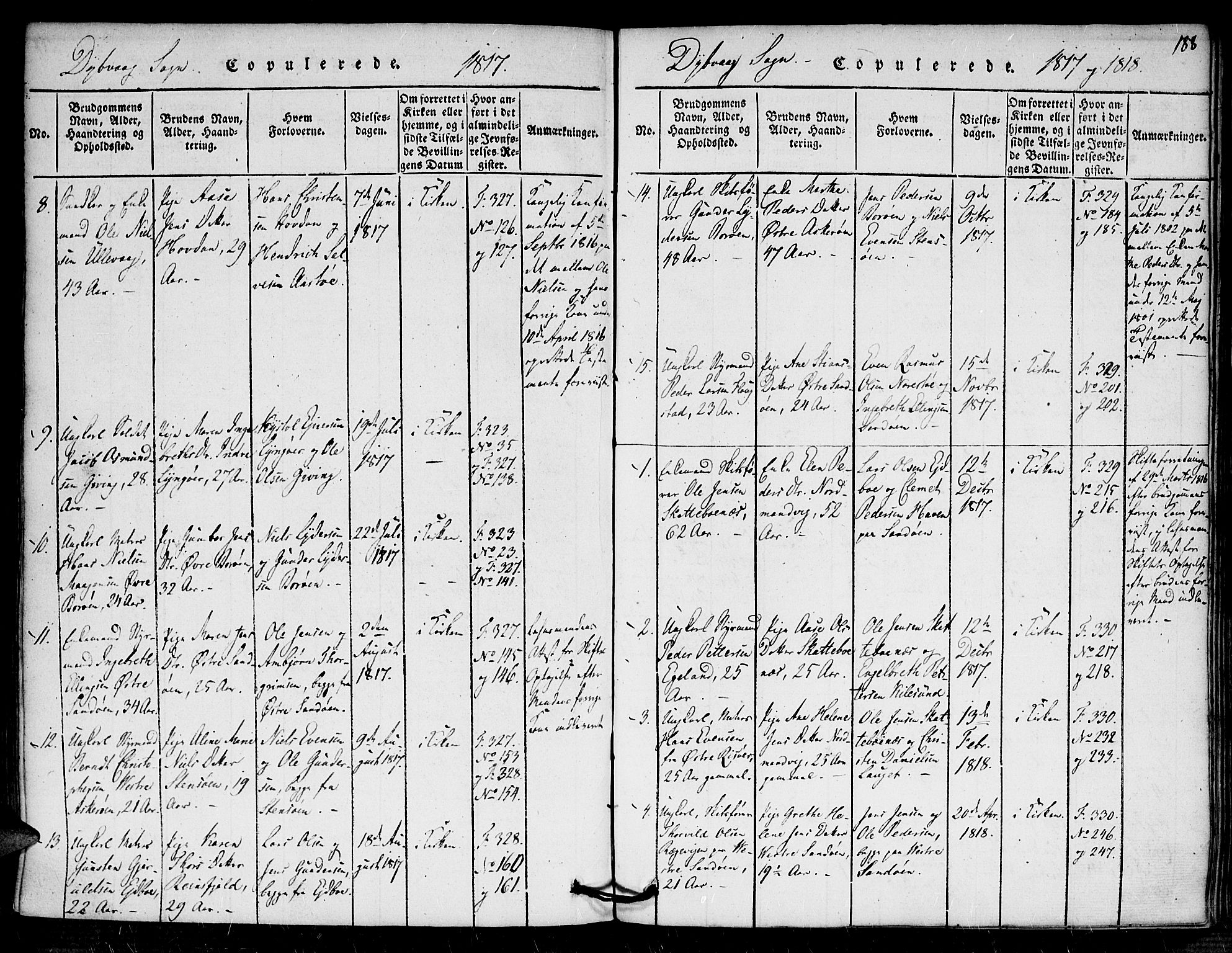 Dypvåg sokneprestkontor, SAK/1111-0007/F/Fa/Faa/L0003: Ministerialbok nr. A 3 /1, 1817-1824, s. 188