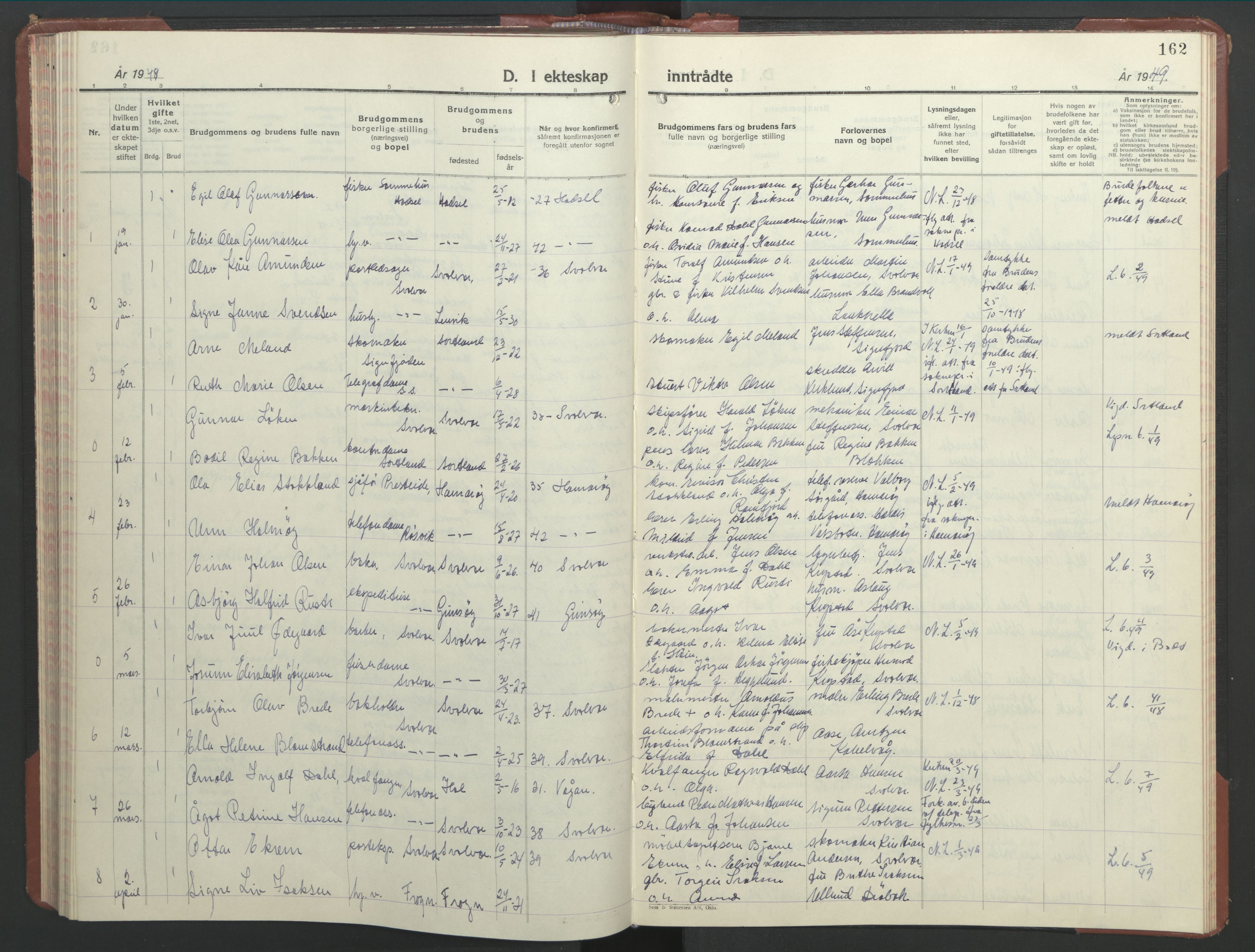 Ministerialprotokoller, klokkerbøker og fødselsregistre - Nordland, SAT/A-1459/877/L1118: Klokkerbok nr. 877C02, 1939-1950, s. 162