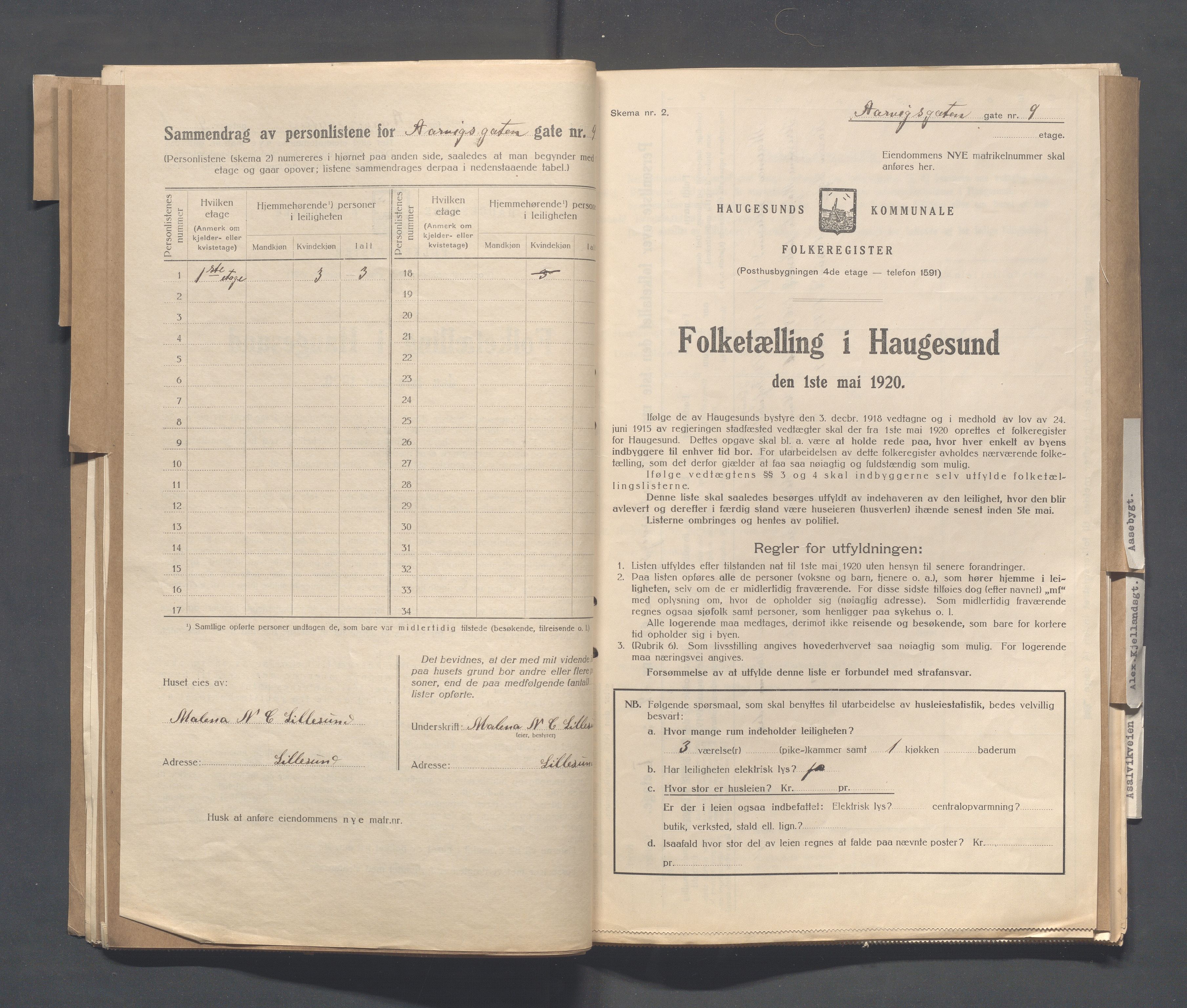 IKAR, Kommunal folketelling 1.5.1920 for Haugesund, 1920, s. 20