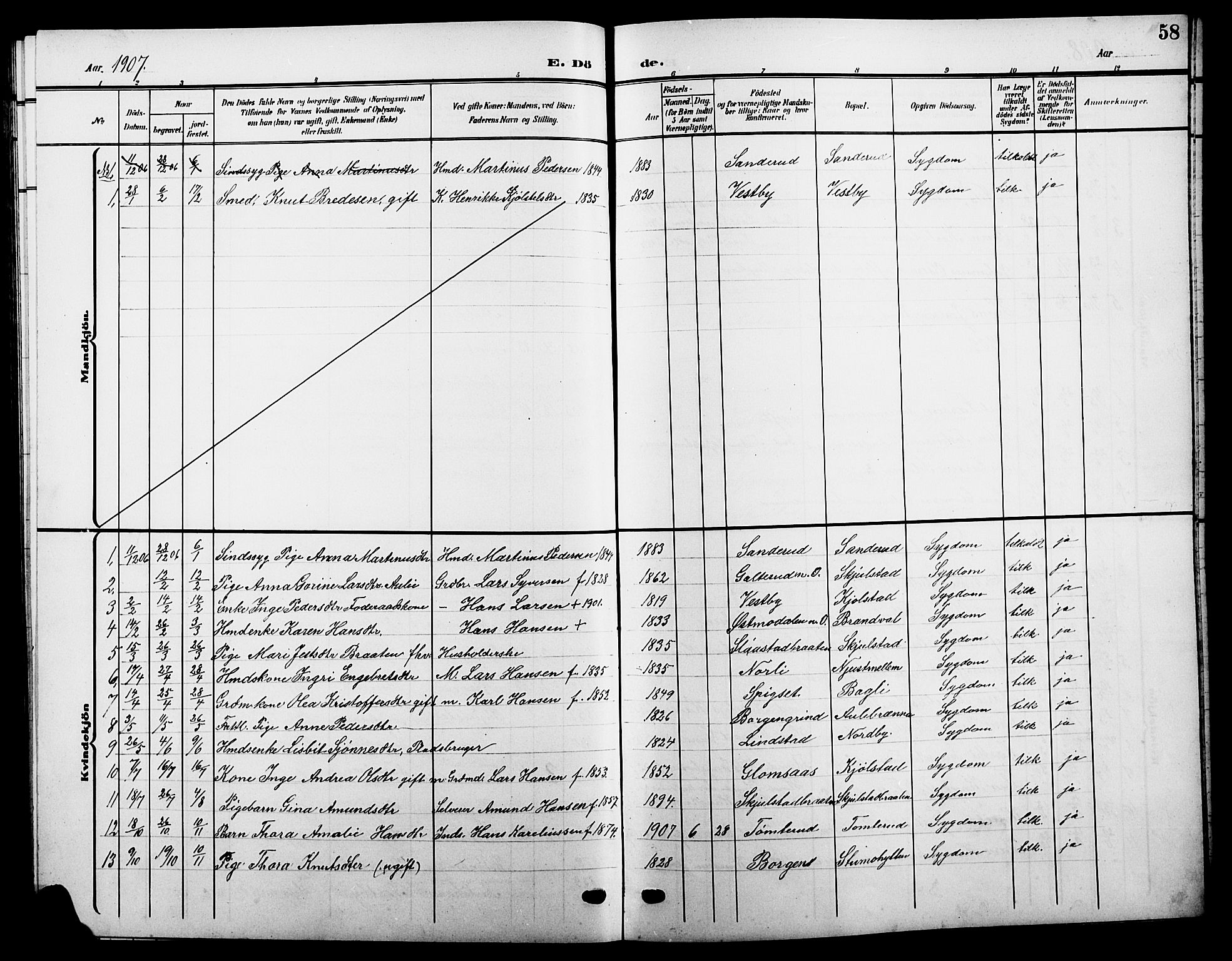 Sør-Odal prestekontor, AV/SAH-PREST-030/H/Ha/Hab/L0006: Klokkerbok nr. 6, 1906-1919, s. 58