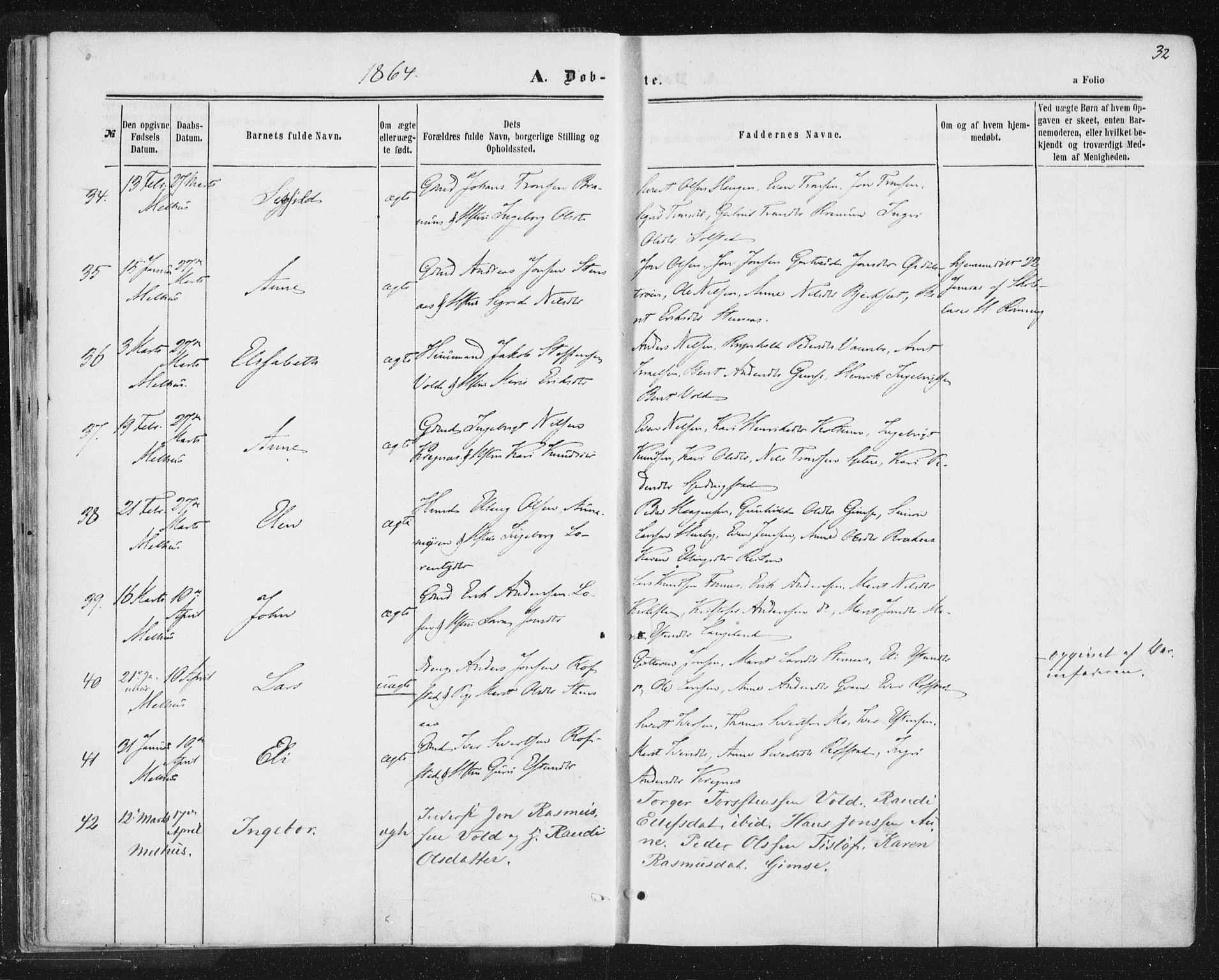 Ministerialprotokoller, klokkerbøker og fødselsregistre - Sør-Trøndelag, AV/SAT-A-1456/691/L1077: Ministerialbok nr. 691A09, 1862-1873, s. 32