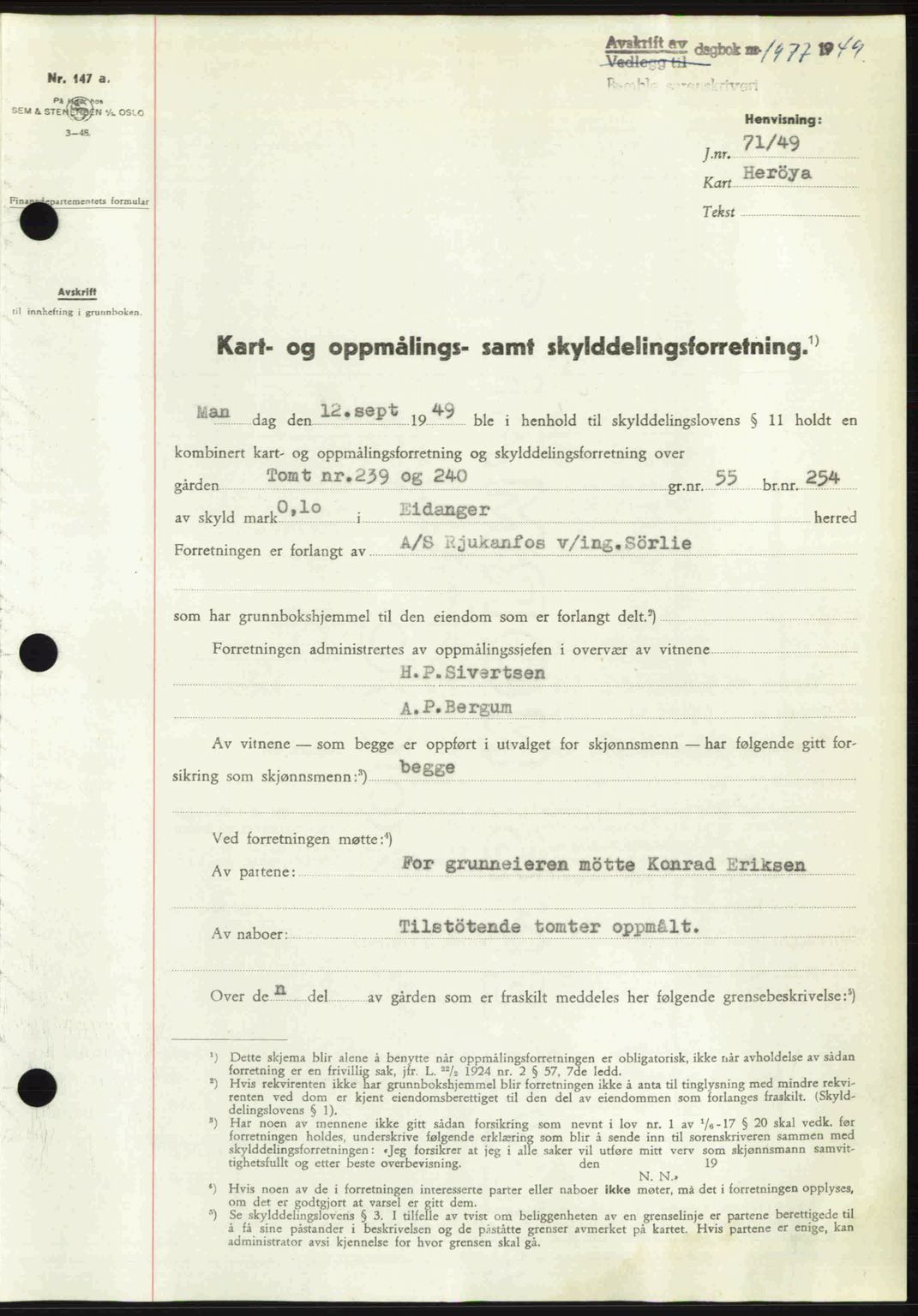 Bamble sorenskriveri, SAKO/A-214/G/Ga/Gag/L0015: Pantebok nr. A-15, 1949-1949, Dagboknr: 1977/1949