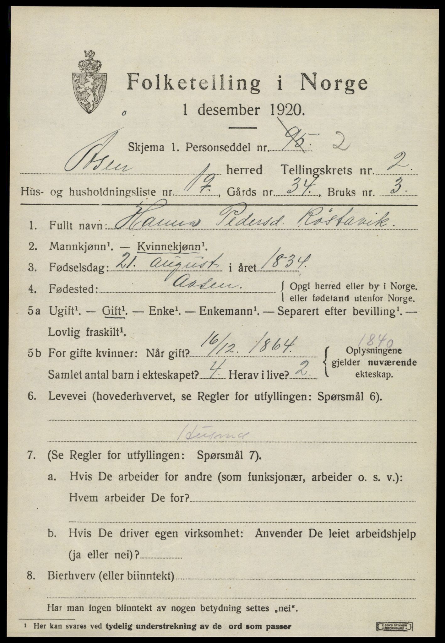 SAT, Folketelling 1920 for 1716 Åsen herred, 1920, s. 1896