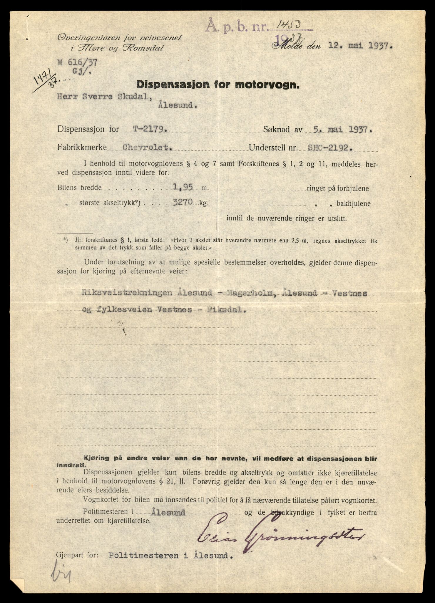 Møre og Romsdal vegkontor - Ålesund trafikkstasjon, AV/SAT-A-4099/F/Fe/L0011: Registreringskort for kjøretøy T 1170 - T 1289, 1927-1998, s. 1007