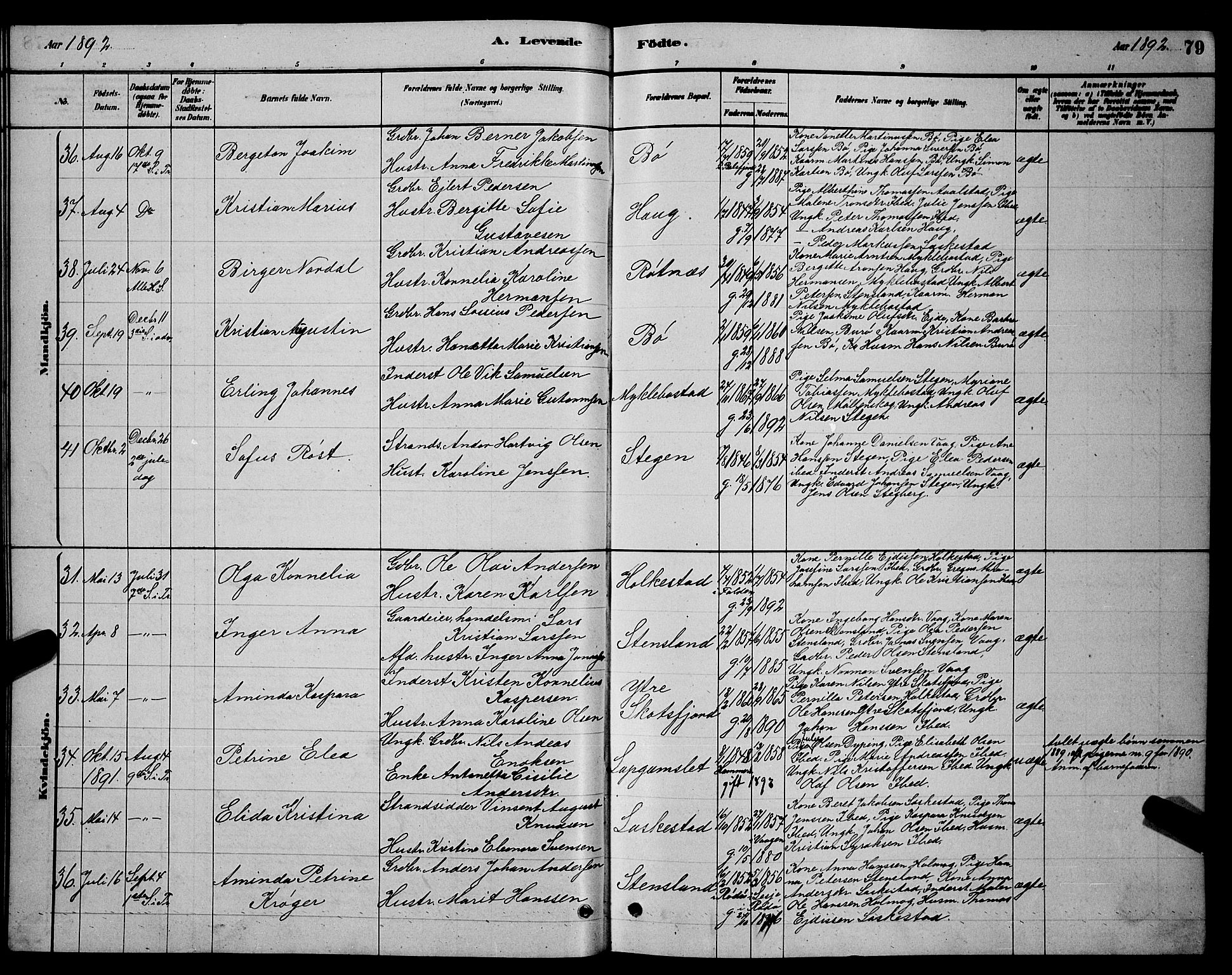 Ministerialprotokoller, klokkerbøker og fødselsregistre - Nordland, AV/SAT-A-1459/855/L0816: Klokkerbok nr. 855C05, 1879-1894, s. 79