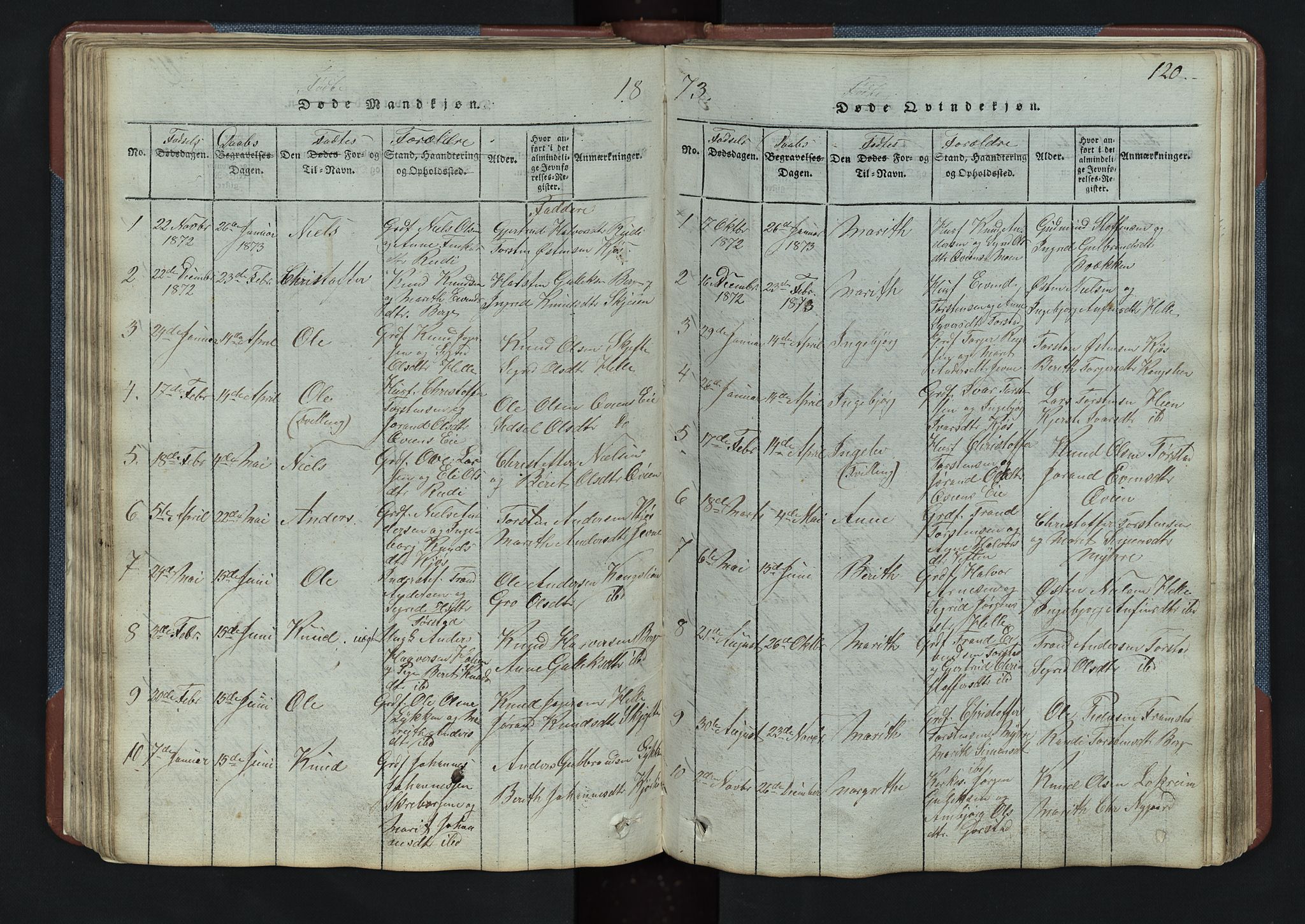 Vang prestekontor, Valdres, AV/SAH-PREST-140/H/Hb/L0003: Klokkerbok nr. 3, 1814-1892, s. 120