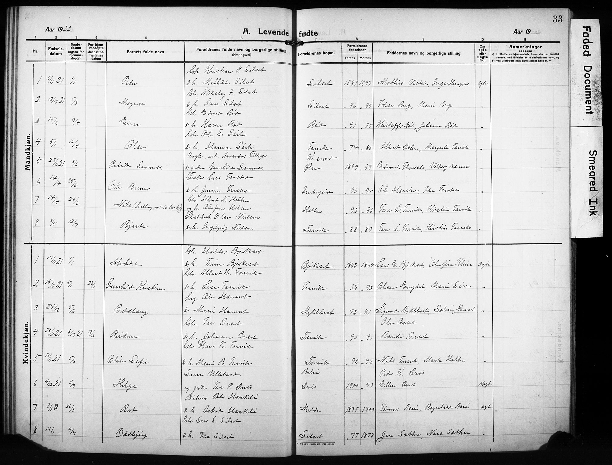 Ministerialprotokoller, klokkerbøker og fødselsregistre - Møre og Romsdal, AV/SAT-A-1454/584/L0970: Klokkerbok nr. 584C03, 1912-1932, s. 33