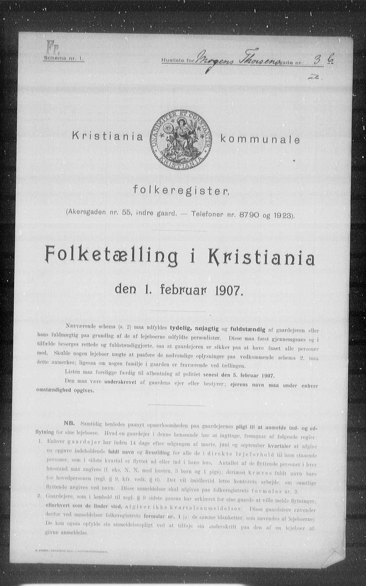 OBA, Kommunal folketelling 1.2.1907 for Kristiania kjøpstad, 1907, s. 33496