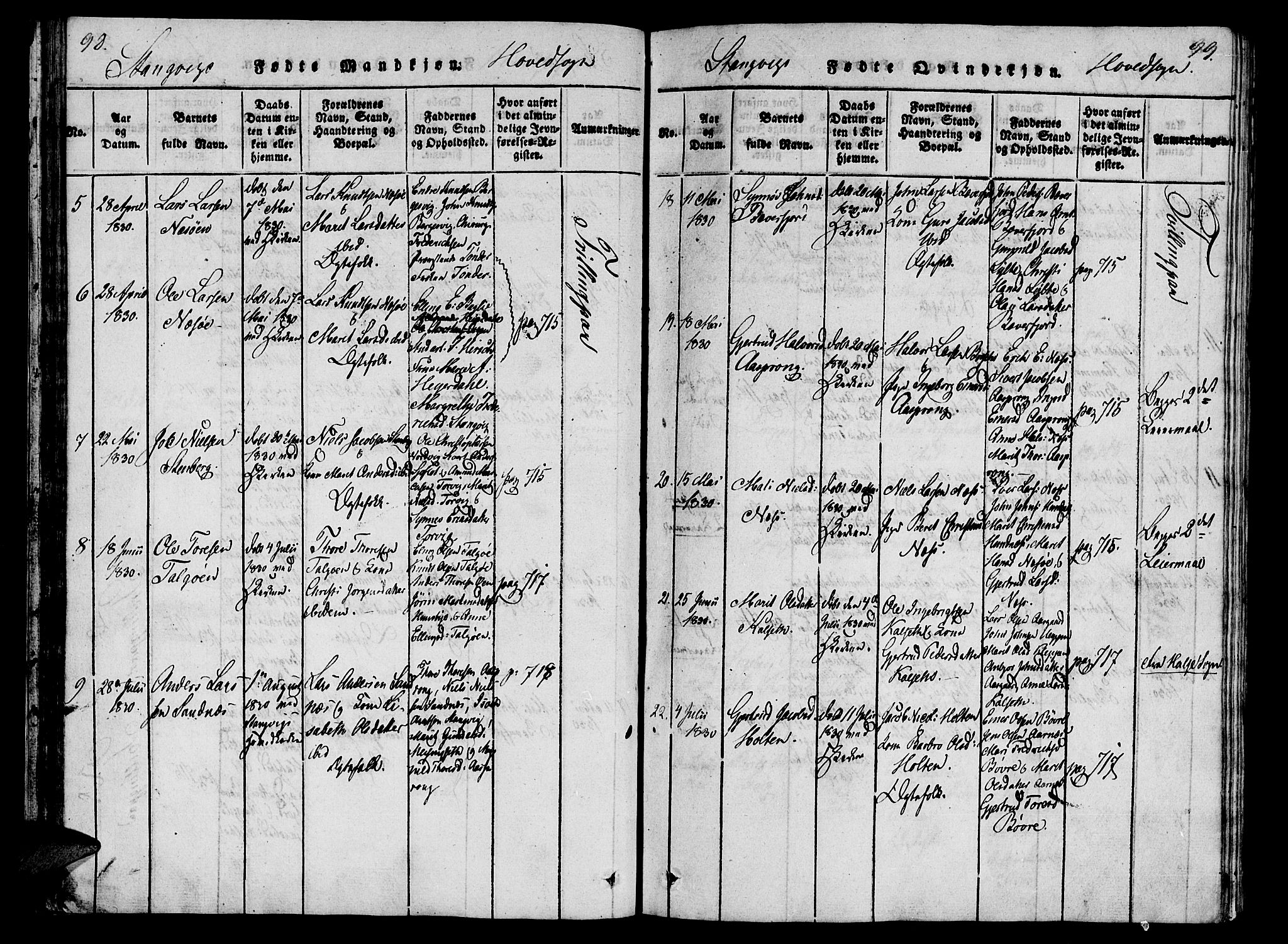 Ministerialprotokoller, klokkerbøker og fødselsregistre - Møre og Romsdal, AV/SAT-A-1454/592/L1023: Ministerialbok nr. 592A02, 1820-1830, s. 98-99