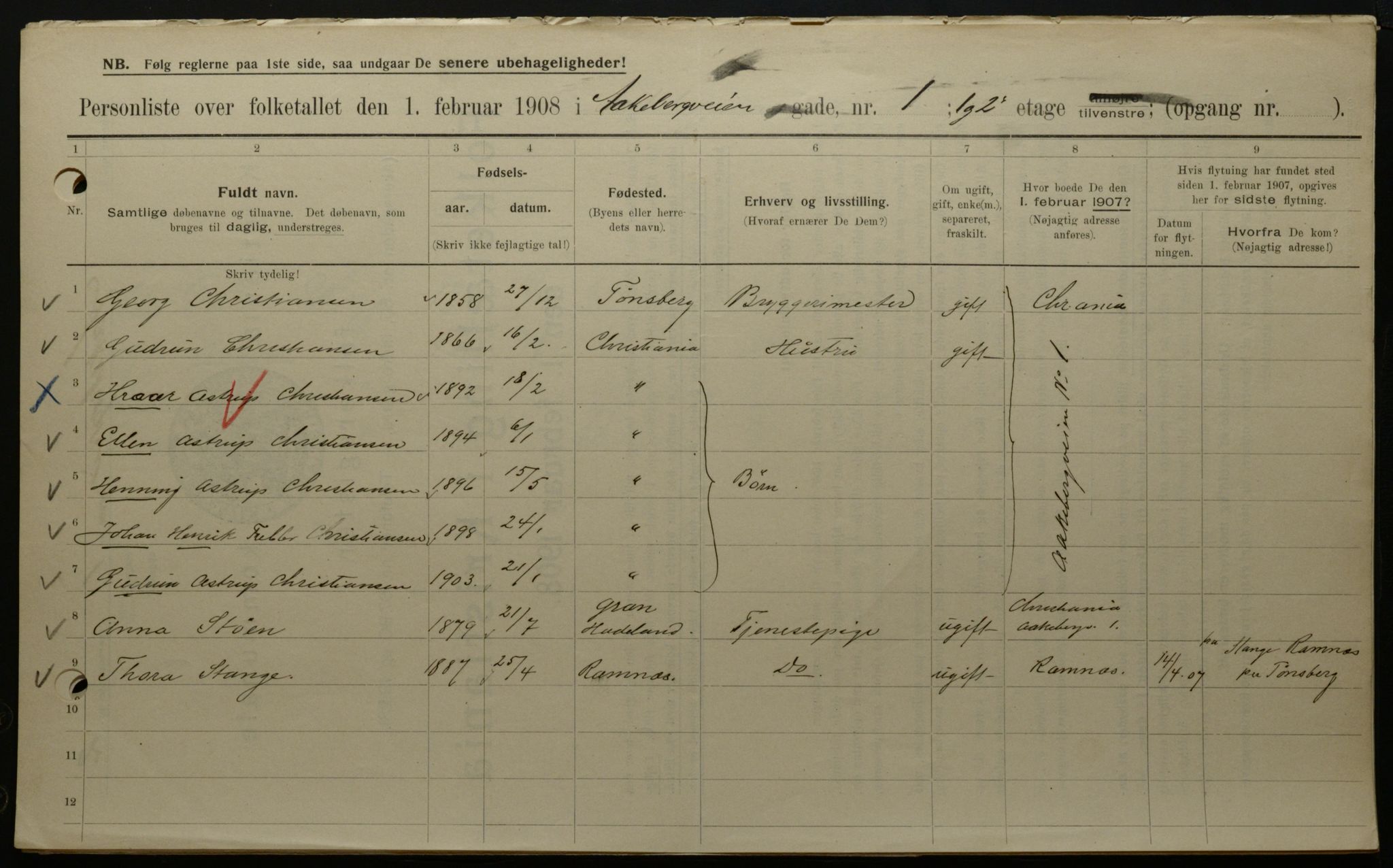 OBA, Kommunal folketelling 1.2.1908 for Kristiania kjøpstad, 1908, s. 116989