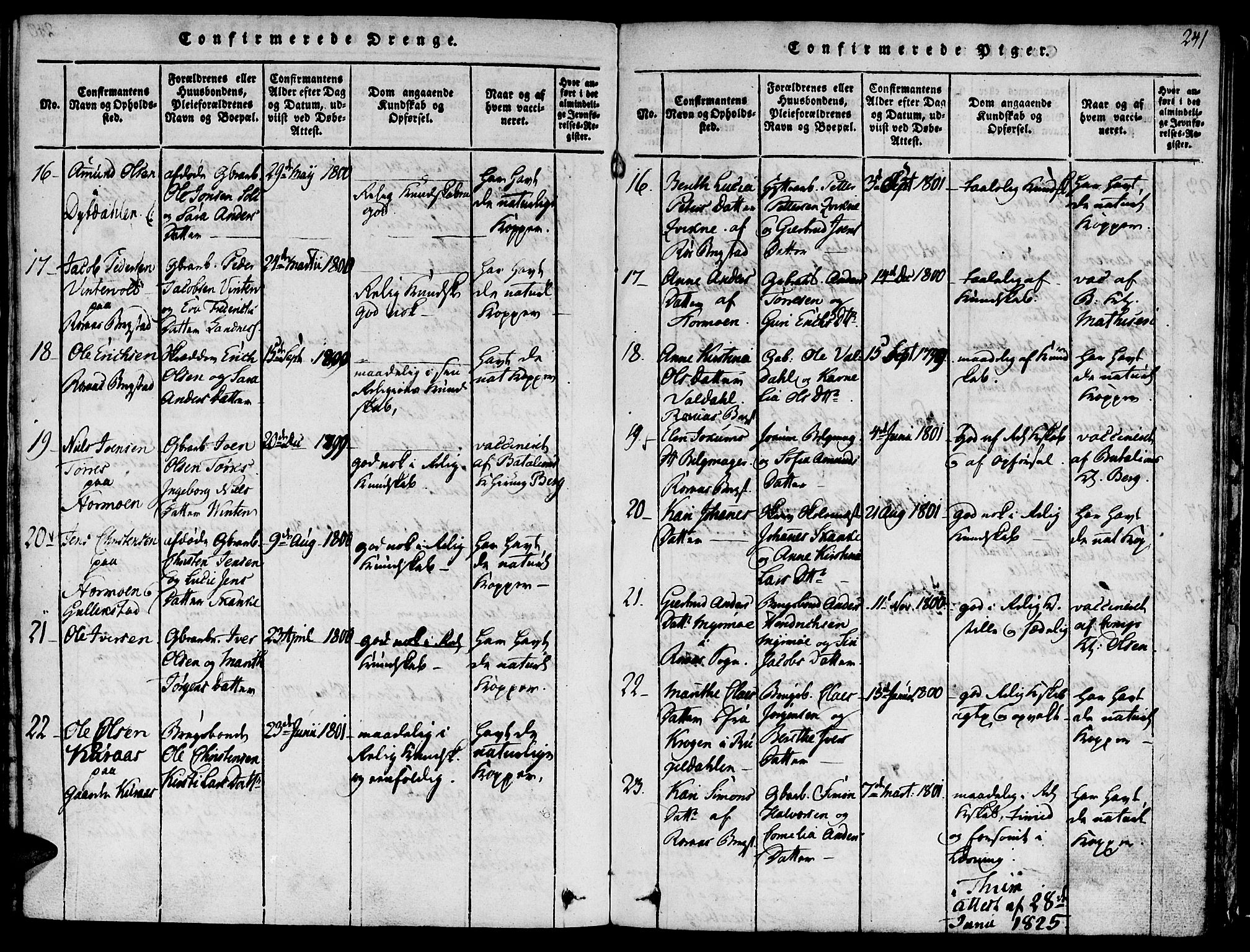 Ministerialprotokoller, klokkerbøker og fødselsregistre - Sør-Trøndelag, SAT/A-1456/681/L0929: Ministerialbok nr. 681A07, 1817-1828, s. 241