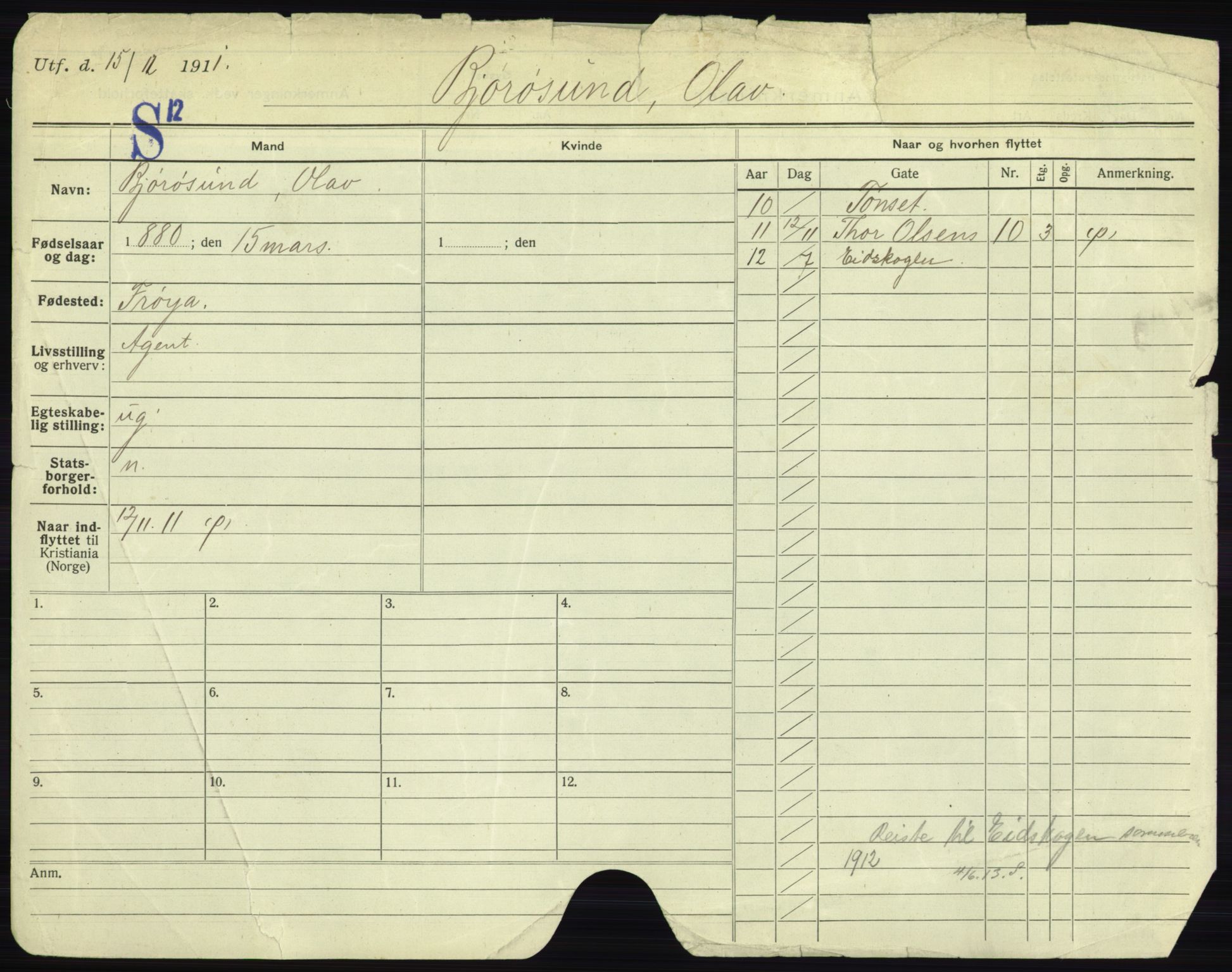 Oslo folkeregister, Registerkort, AV/SAO-A-11715/F/Fa/Fac/L0002: Menn, 1906-1914, s. 55a