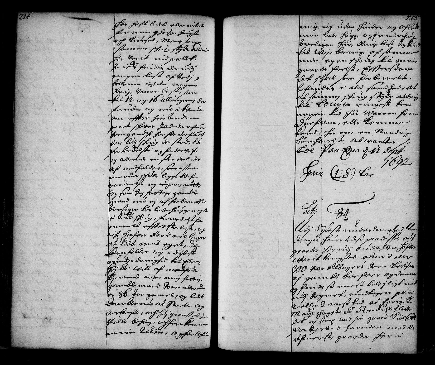 Stattholderembetet 1572-1771, AV/RA-EA-2870/Ae/L0010: Supplikasjons- og resolusjonsprotokoll, 1692-1693, s. 214-215