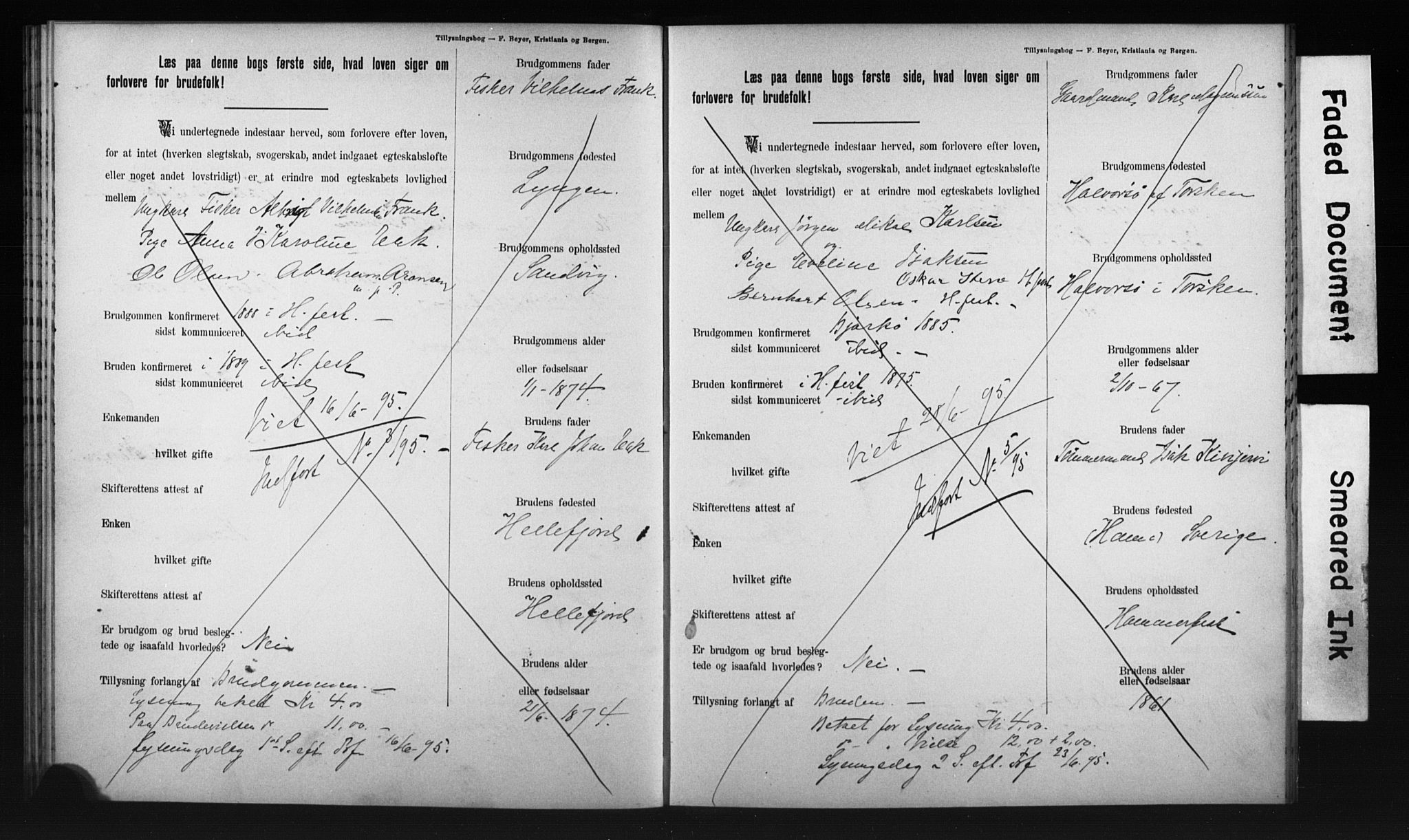 Hammerfest sokneprestkontor, AV/SATØ-S-1347/I/Ib/L0070/0003: Lysningsprotokoll nr. 70.3, 1893-1896