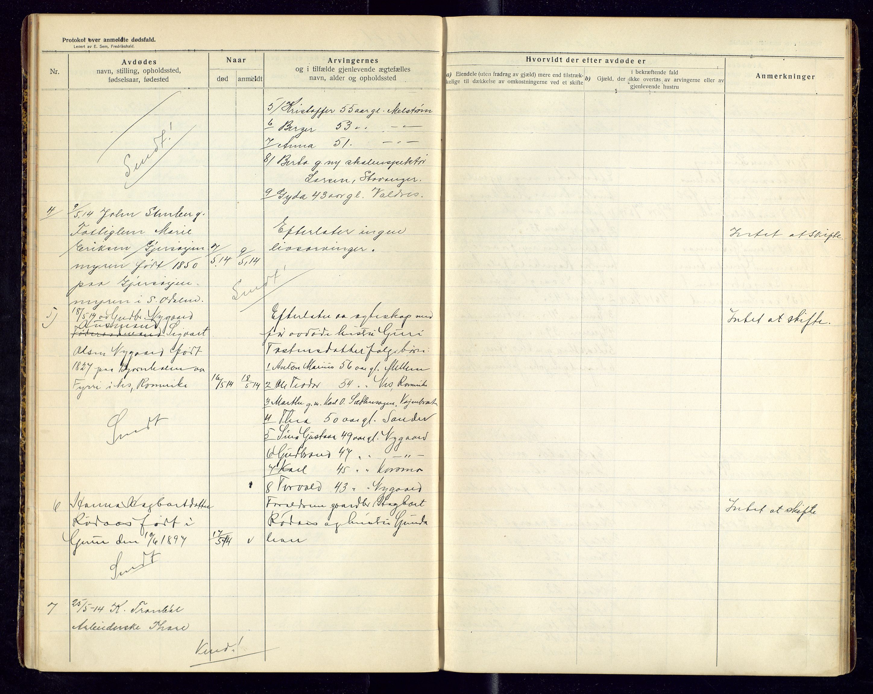 Sør-Odal lensmannskontor, SAH/LHS-022/H/Hb/L0002/0001: Protokoller over anmeldte dødsfall / Protokoll over anmeldte dødsfall, 1913-1915