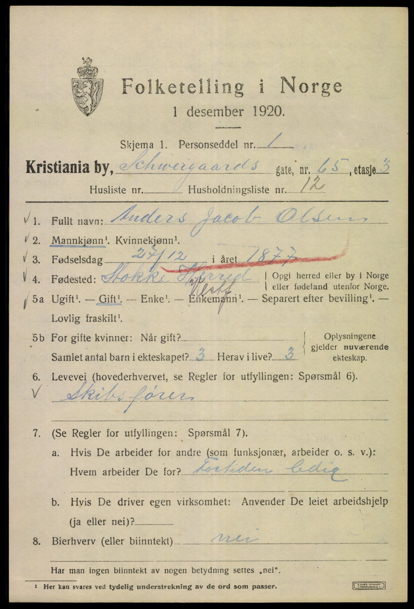 SAO, Folketelling 1920 for 0301 Kristiania kjøpstad, 1920, s. 495521